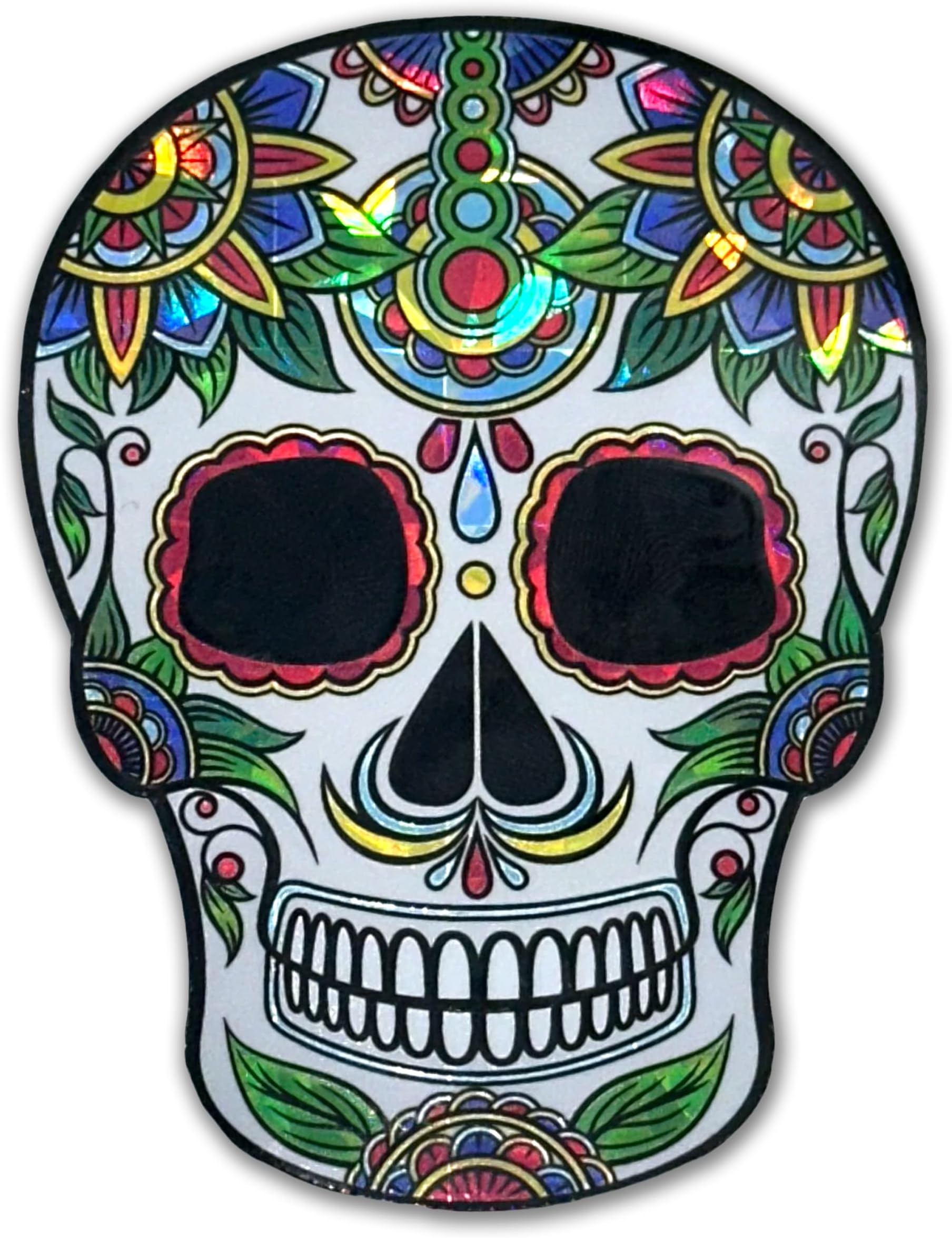 Elektroplate Day of The Dead Colorful Green Skull Reflective Decal Sticker (2.6” x 3.4”) | Premium Glossy All Weather for Car, Water Bottle, Laptop, Tablet, Cooler, Phone, Bumper | Made in USA