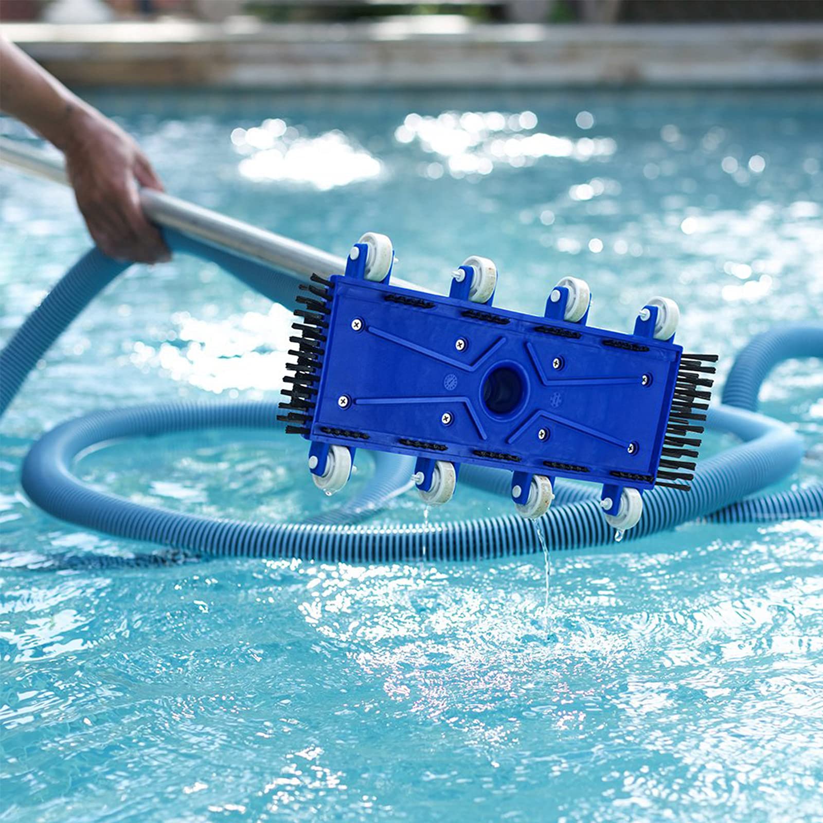 Cepillo de cabeza de aspiradora para piscina con cerdas laterales de nailon, accesorios de limpieza para piscinas y jacuzzis superiores/enterradas, 14 pulgadas