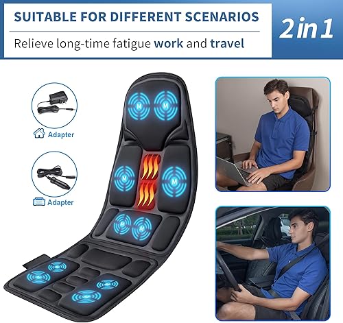 Miniatura 4 de Almohadilla para silla de masaje de espalda, masajeador de espalda con calor, cojín de masaje de asiento con vibración de tejido profundo,