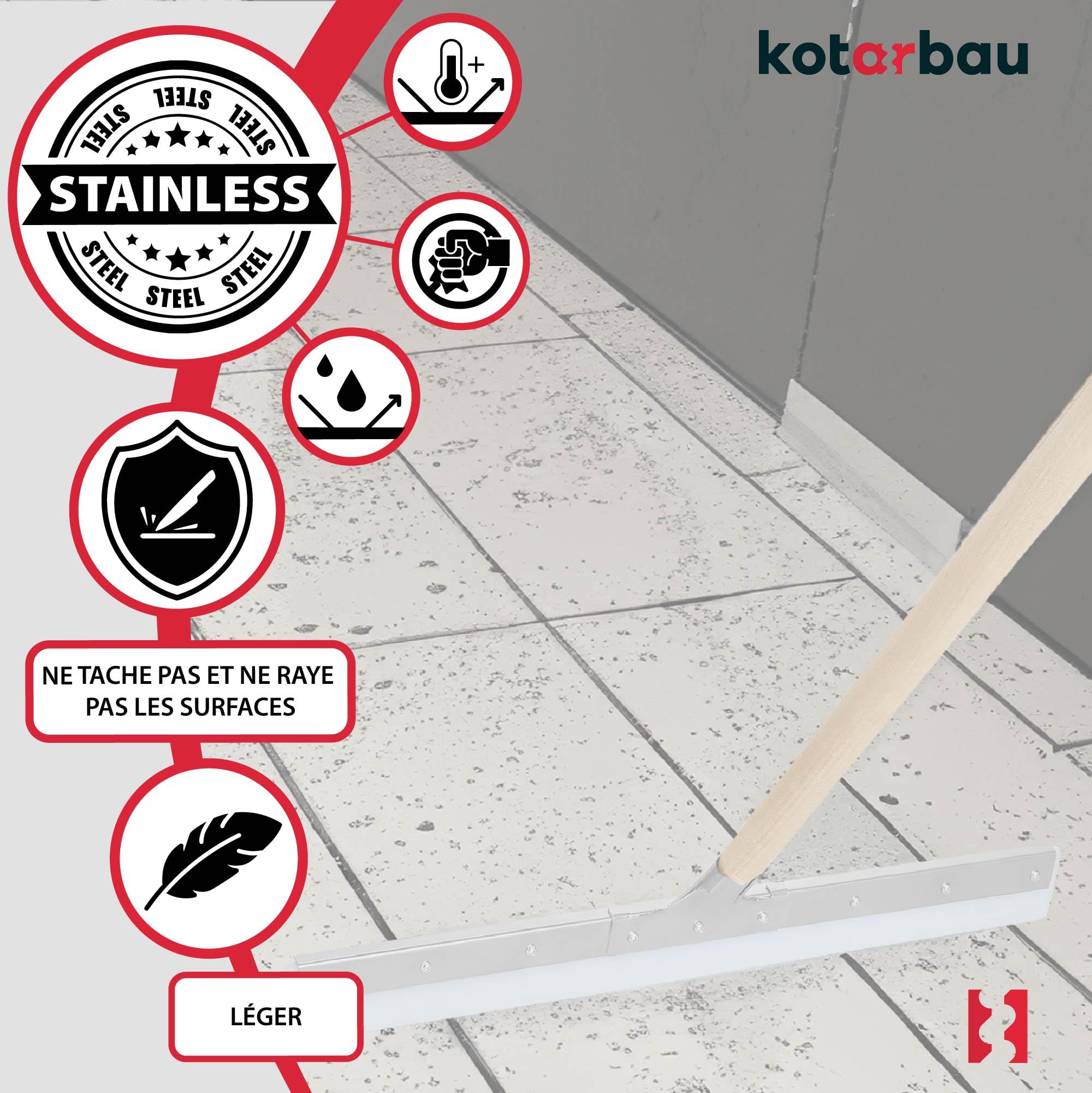 KOTARBAU® Raclette Sol - Balai Silicone - 60 cm - Racleur à Eau - Balai Raclette Sol Extérieur Terrasse - Idéal pour Séchage et Nettoyage des Surfaces