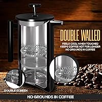 Vista 5 de Utopia Kitchen Cafetera de prensa francesa de acero inoxidable de grado 304, 12 onzas, prensa de café aislada de doble pared con sistema