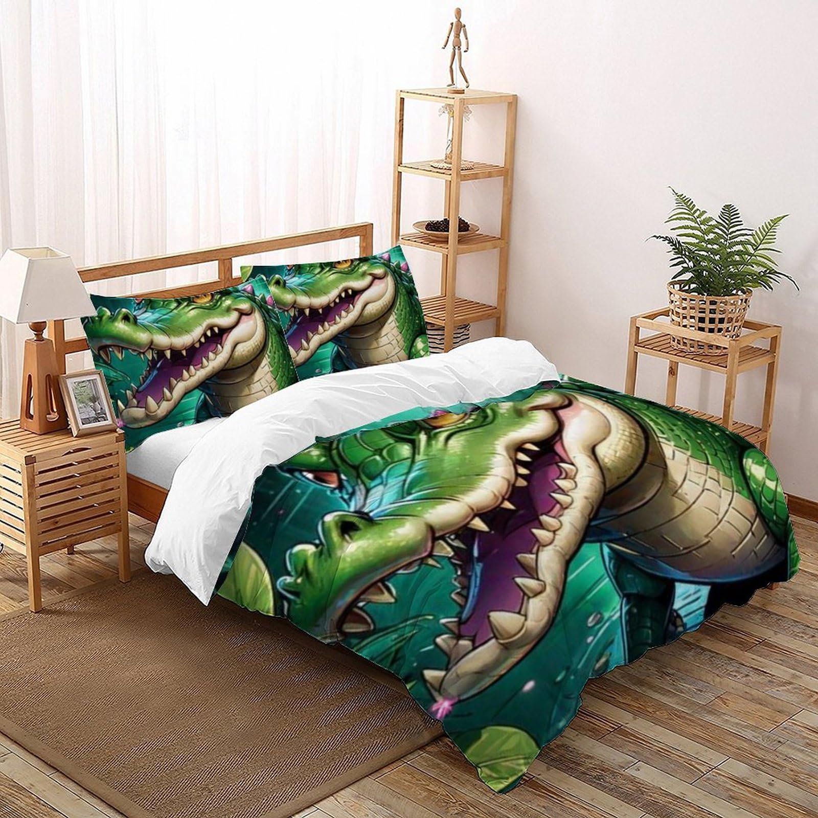 Housse de couette crocodile 220x240 cm en microfibre imprimé 3D pour lit King size