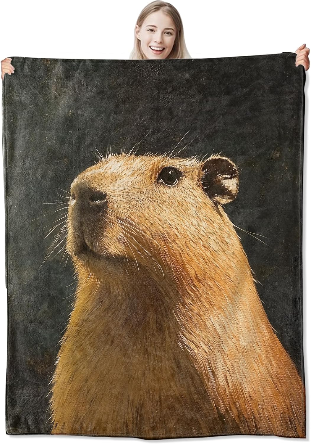 Capybara Portrait Flannel Throw Blanket 50x60 Inch, Realistic Animal with Dark Background Blankets Soft Cozy Fleece Throws for Nature Lover Bed Sofa Dorm Living Room Decor Gifts