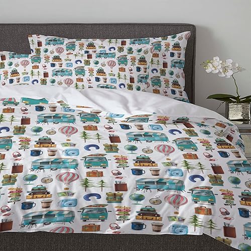 Miniatura 6 de Juego de ropa de cama Camper de 3 piezas, tamaño Queen, camping para bebé y niña, para todas las estaciones, funda de edredón con fundas de