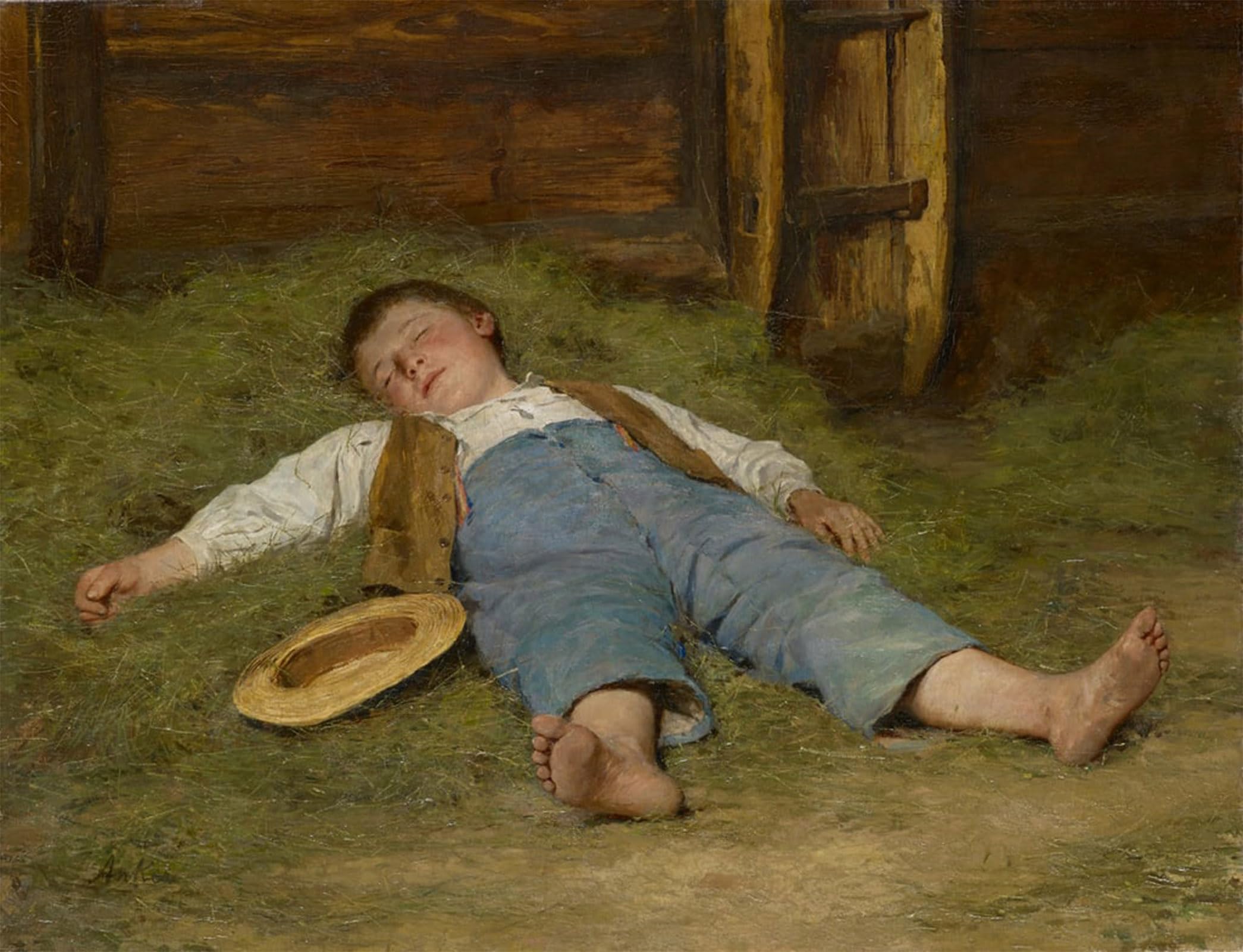 SERENDIPITP Vintage Wall Art Canvas Nordic Poster Canvas Print Picture Boy Asleep in the Hay by Albert Anker Wall Art Poster for Home Decor 60x90cm
