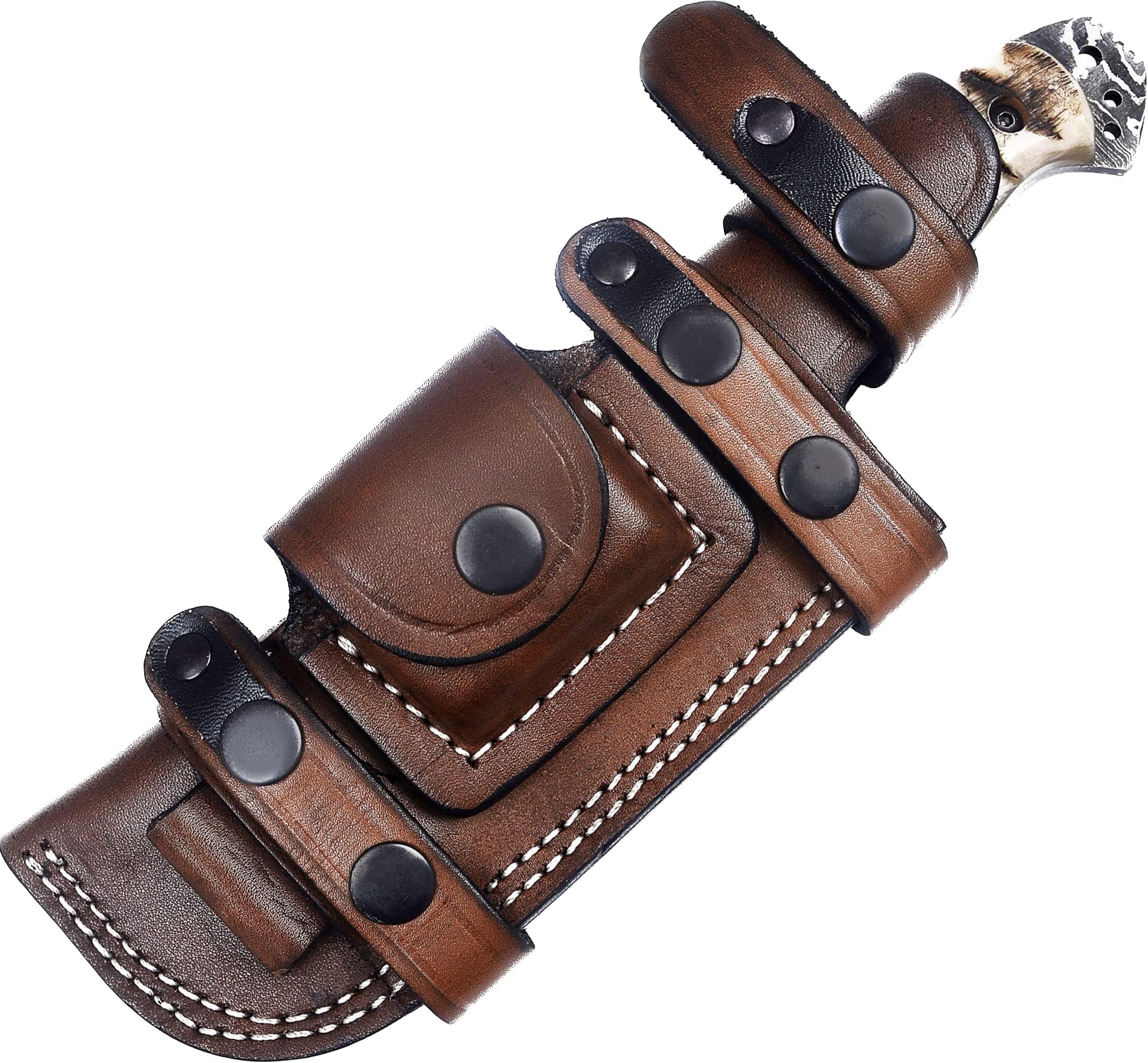 Ottoza Fixed Blade Hunting Knife with Leather Sheath and Horizontal Carry - Ram Horn Handle - Full Tang Outdoor Survival and Camping Knife for Men 308