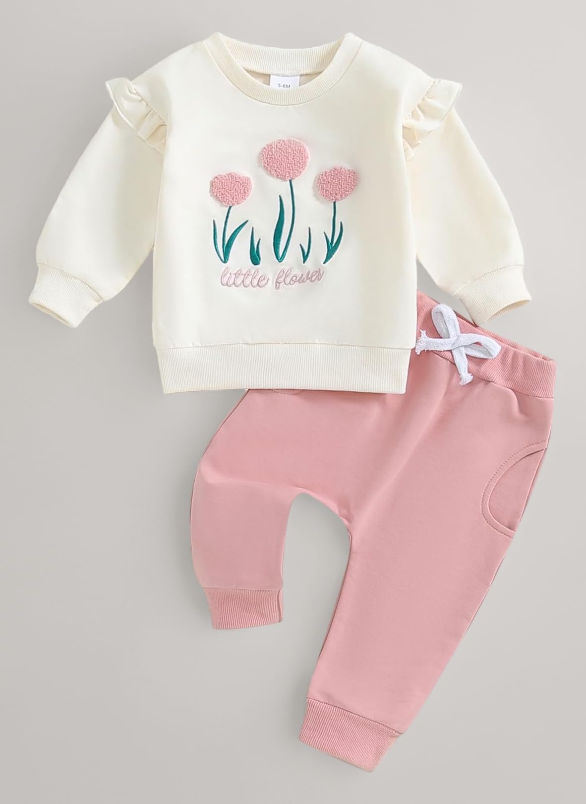 Toddler Baby Girl 2 Pieces Outfit Fall Winter Tracksuit Floral Embroidered Sweatshirt Jumper Elastic Waist Joggers Pants Set