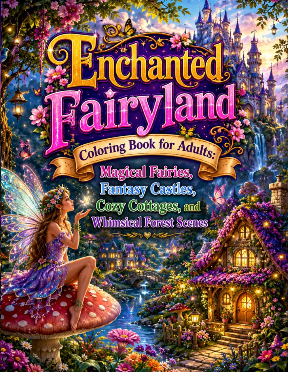 Enchanted Fairyland Coloring Book for Adults: Magical Fairies, Fantasy Castles, Cozy Cottages, and Whimsical Forest Scenes