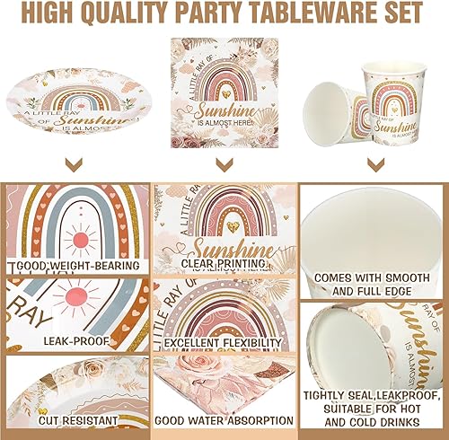 Vista 219 de Hushee Juego de 200 platos florales de papel para baby shower, servilletas, tazas, suministros de fiesta de baby shower, juego de vajilla desechable