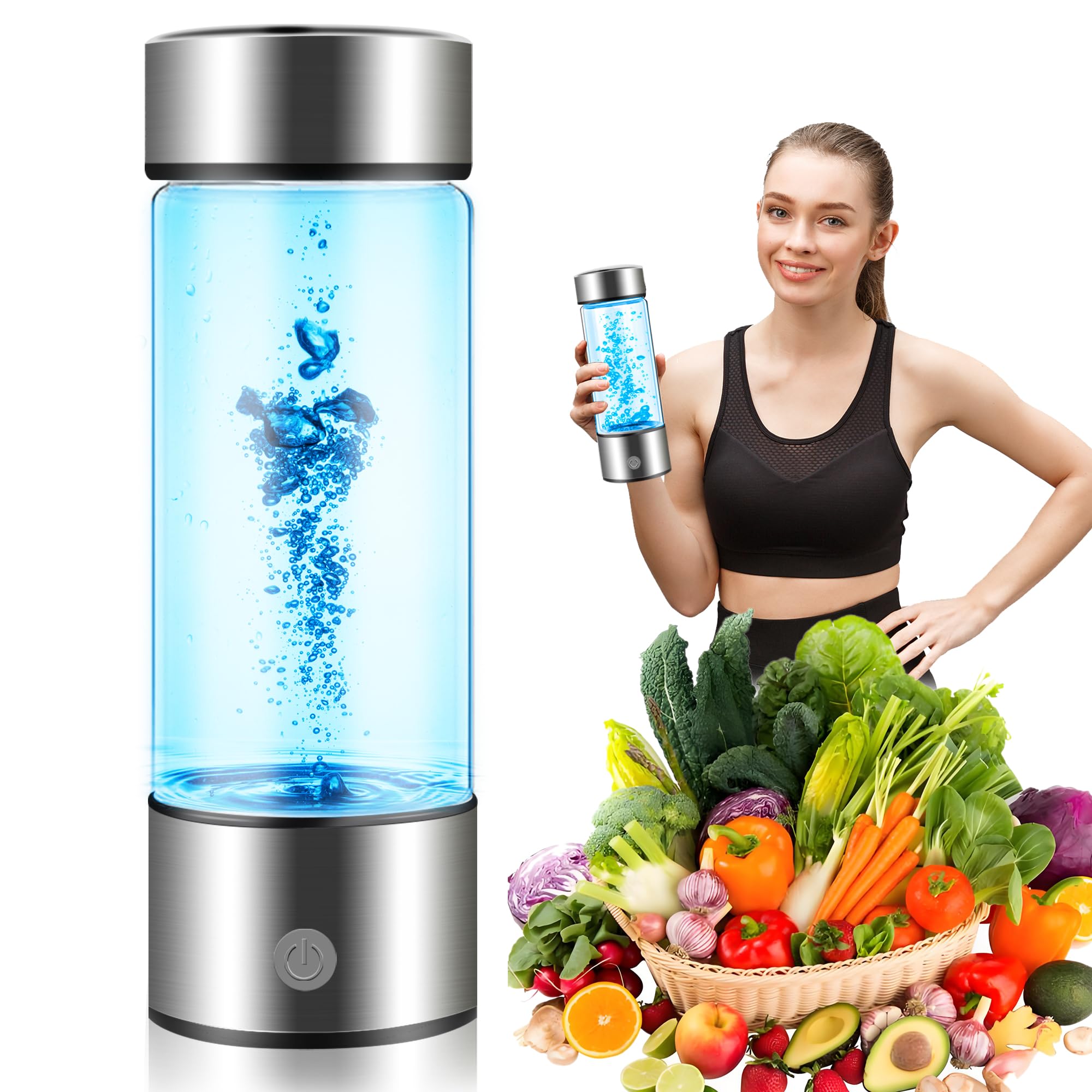 Hydrogen Water Bottle 2024, Hydrogen Water Bottle Generator with SPE PEM Technology Water Ionizer, Hydrogen Water Machine Improve Water in 3 Minutes for Home, Office, Travel, Daily Drinking(Silver)