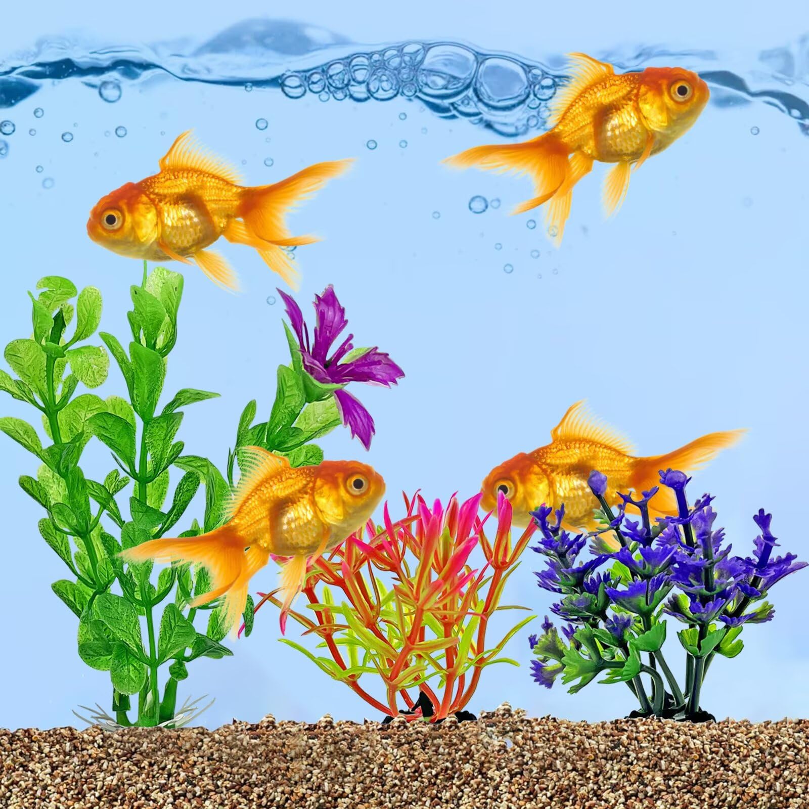 Lot de 6 plantes artificielles pour aquarium avec fleur verte en plastique 4 formes différentes de fausses décorations - 3