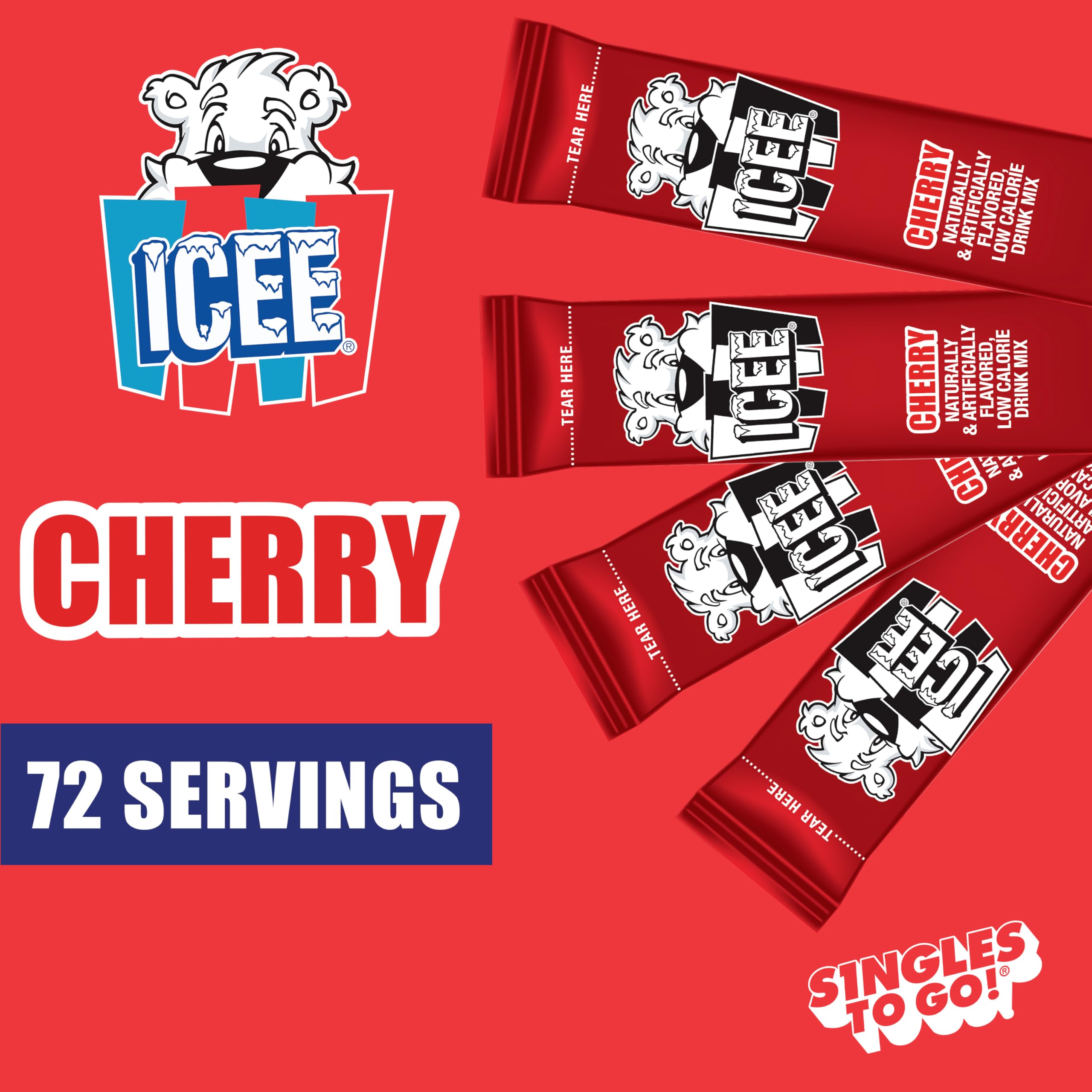 ICEE Singles To Go Water Drink Mix - Varillas de polvo, 12 cajas de 6 paquetes cada una, 72 porciones en total, cereza, 12 unidades