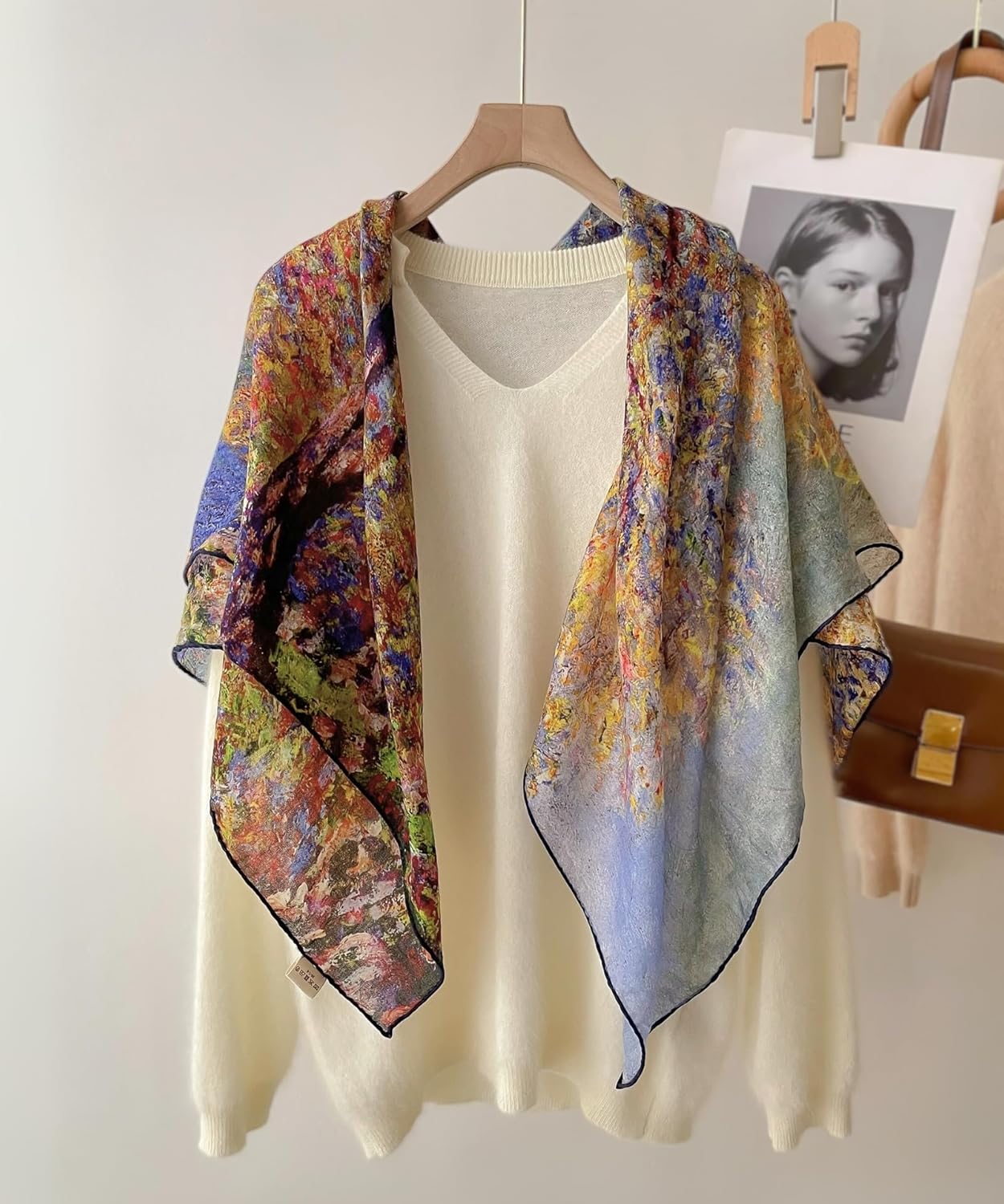 PoeticEHome Cashmere Scarf Wrap 36"x36" - Featherlight & Wrinkle-Free Artistic Square Shawl for Travel & Office, Gift Ready - Image 7