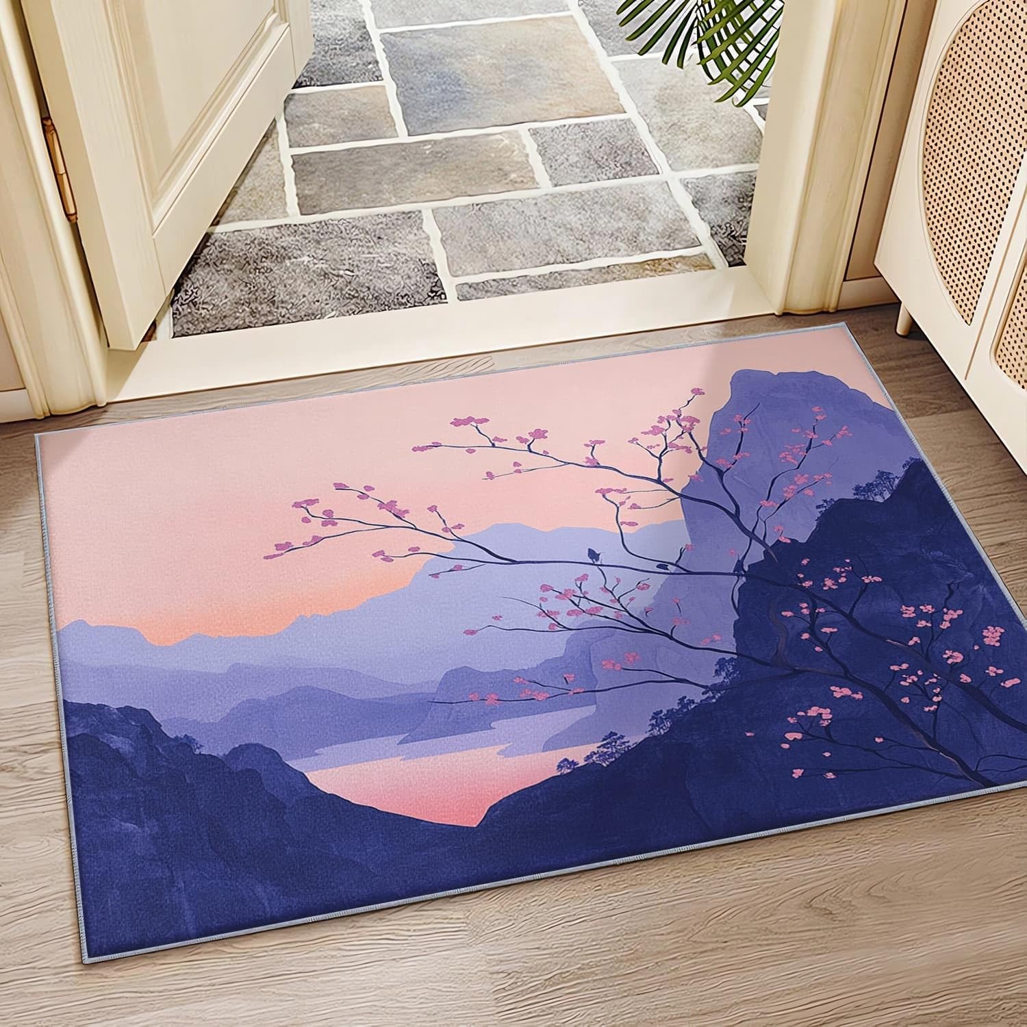 80x150 cm Alfombras Antideslizante y Lavable a Máquina Pintura a tinta de montaña natural Alfombras Impresión Suave Esponjoso Modernas Púrpura Para Dormitorio Habitación Infantil Oficina Sala de Estar