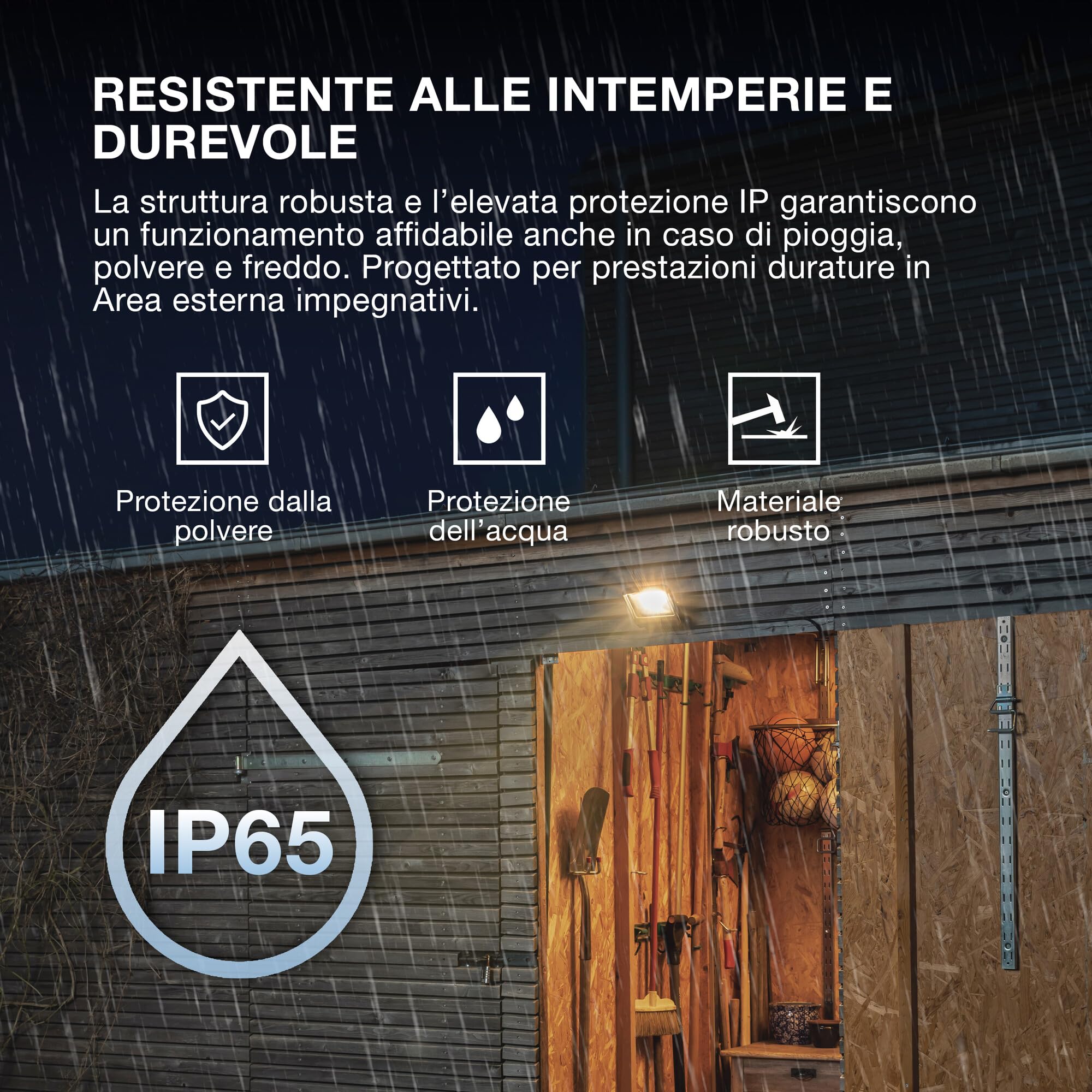 OSRAM Proiettore LED ENDURA FLOOD PC 20W, bianco caldo 3000K, 1800 lumen, IP65, in alluminio riciclato, staffa girevole a 180°, bianco