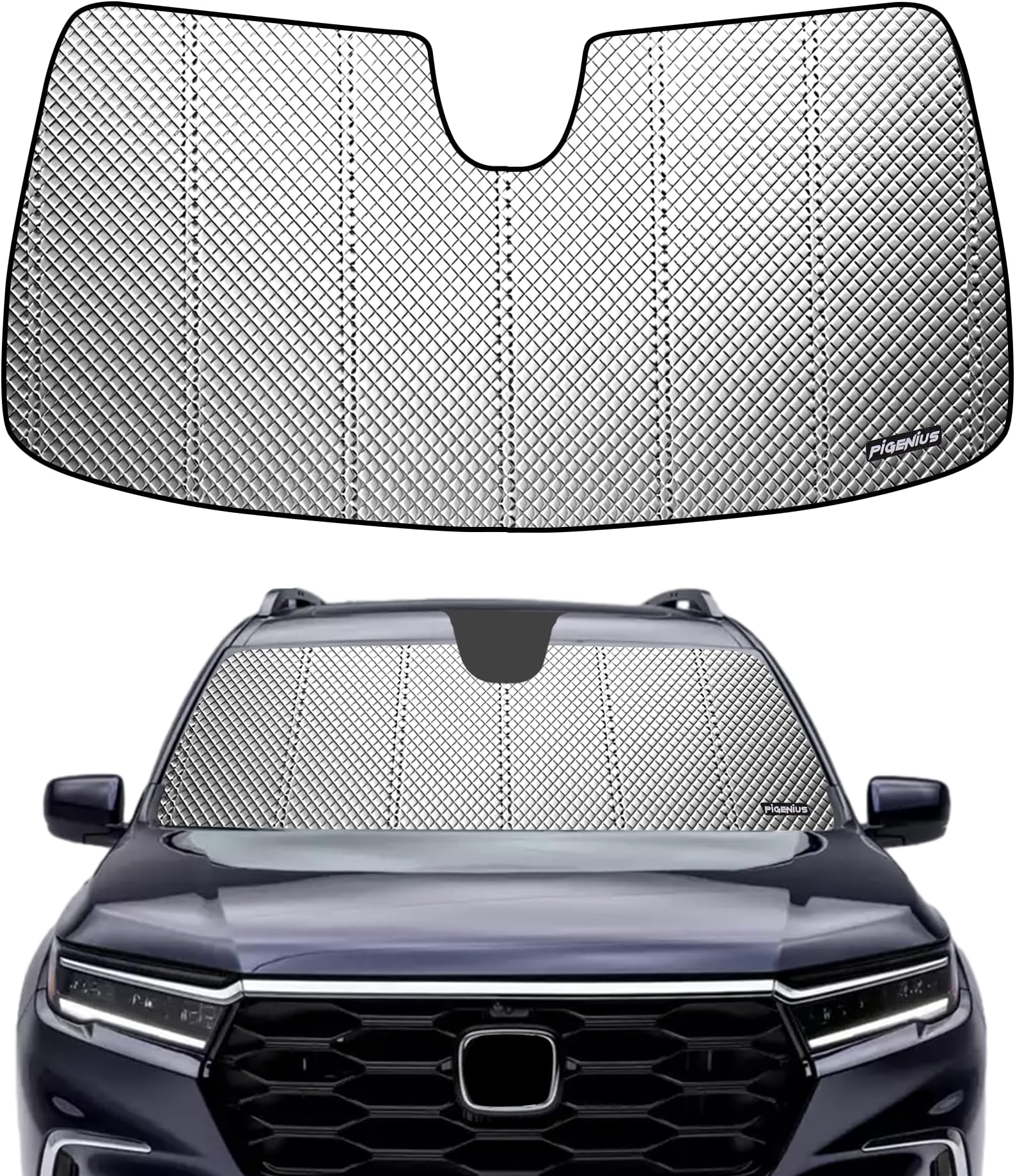 Pigenius Windshield Sun Shade for Honda Pilot 2023-2025. Reflective Aluminum Film Front Window Sunshade - BLAZBLOCK