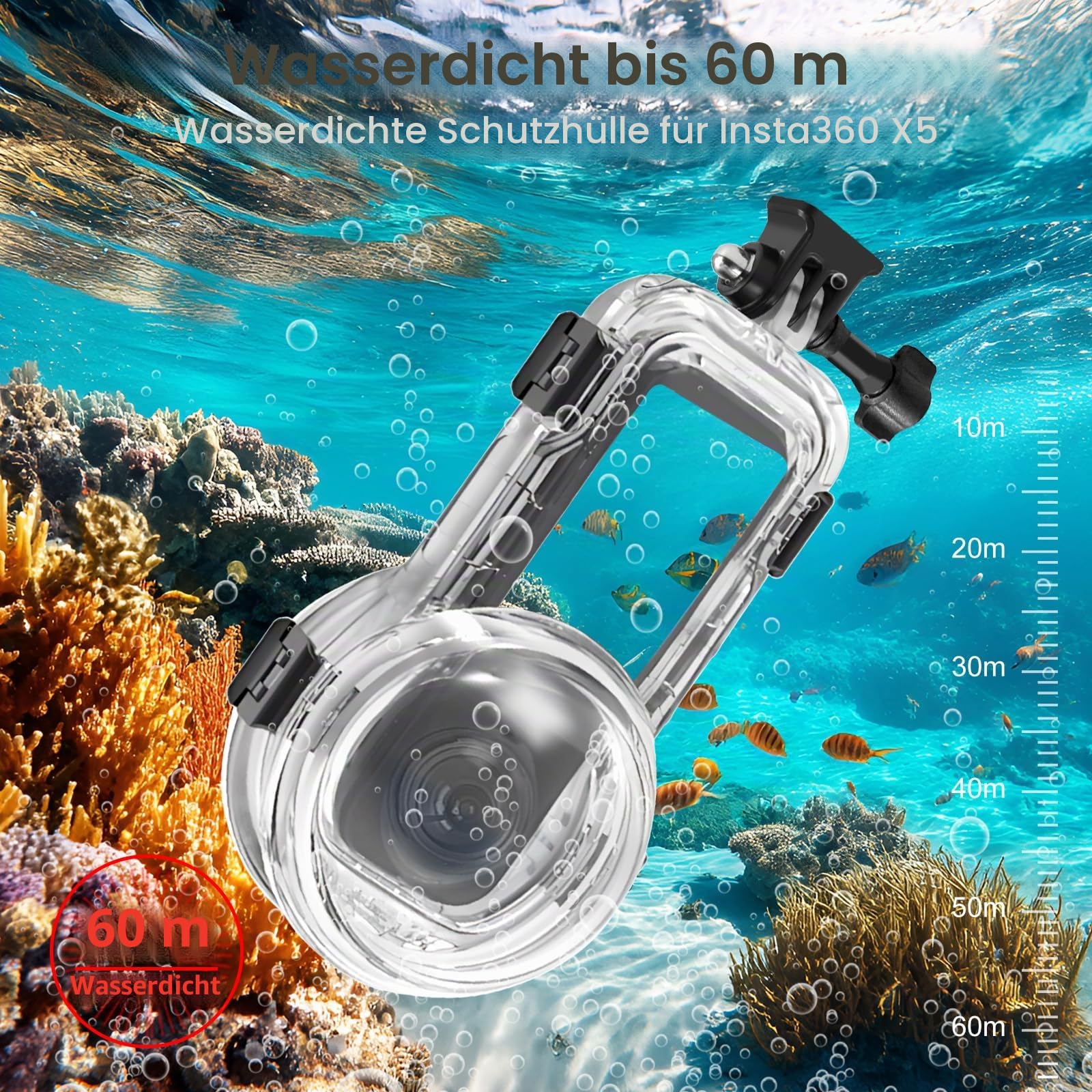 PULUZ 60 m wasserdichte Tauchhülle für Insta360 X5, unsichtbares Unterwassergehäuse, versiegelte Schutzhülle für Insta360 X5 360-Grad-Fotografie-Kamera-Zubehör
