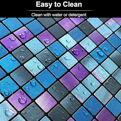 Miniatura 6 de XUANINY Azulejos de protección contra salpicaduras para cocina, baño, chimenea, mosaico de aluminio metálico autoadhesivo (12 x 12 pulgadas) (5,