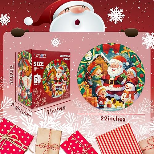 Miniatura 5 de Rompecabezas de Navidad de 70 piezas con Papá Noel y muñeco de nieve, rompecabezas grandes y redondos para niños de 4 a 8 años, 3 a 5 años en