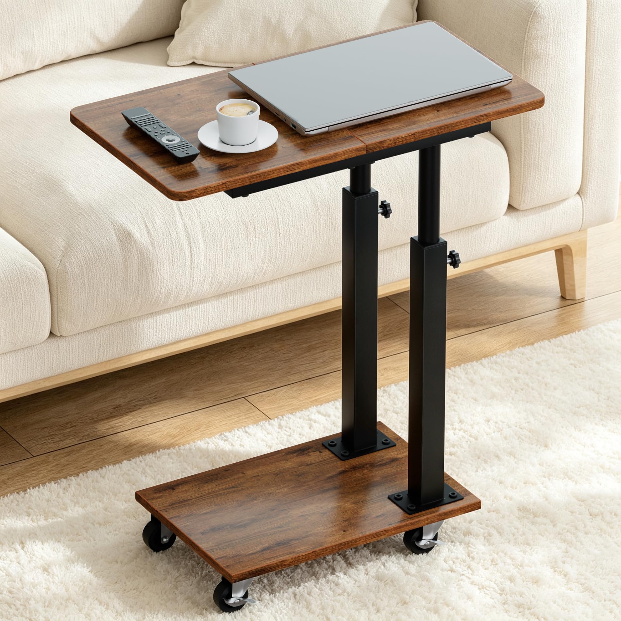MISSLO Beistelltisch Couch Höhenverstellbar mit Rollen, Couchtisch C Form