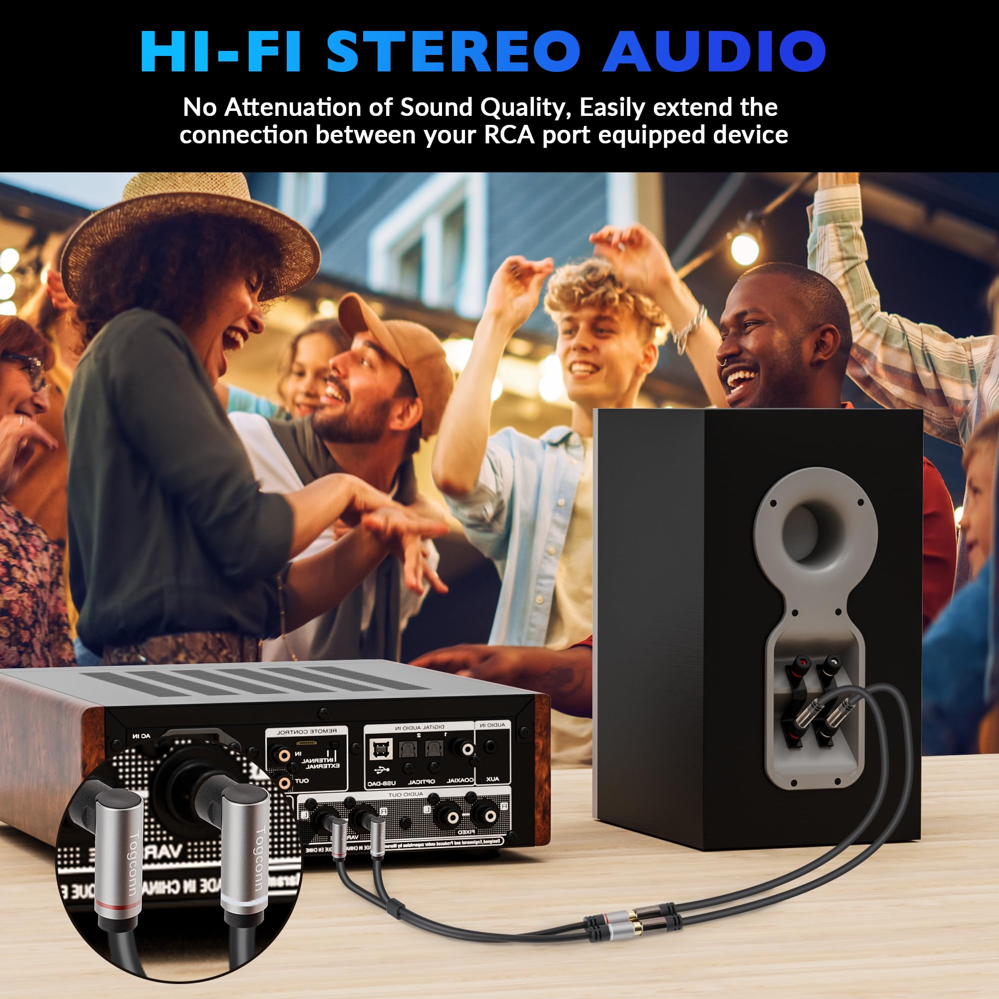 Przedłużacz RCA (2 sztuki), 2 RCA męski na 2 RCA żeński kabel audio stereo adapter 24-karatowym złotem wtyczka podwójny przedłużacz RCA (1 stopa)