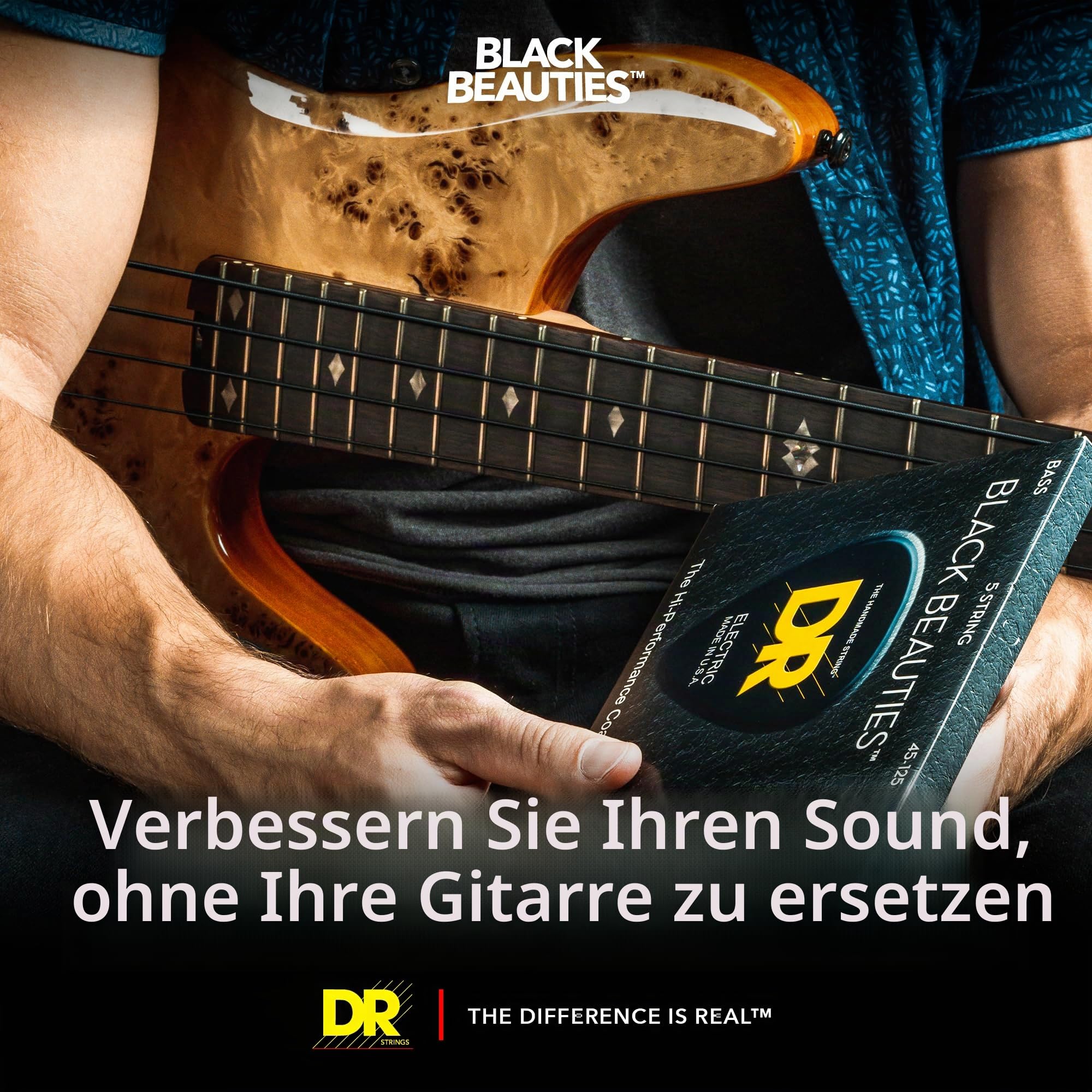 DR Black Beauties Bass 5 Saiten 45-130 | K3 Beschichtung, Langlebig, Korrosionsschutz, Kraeftiger Sound, Made in USA