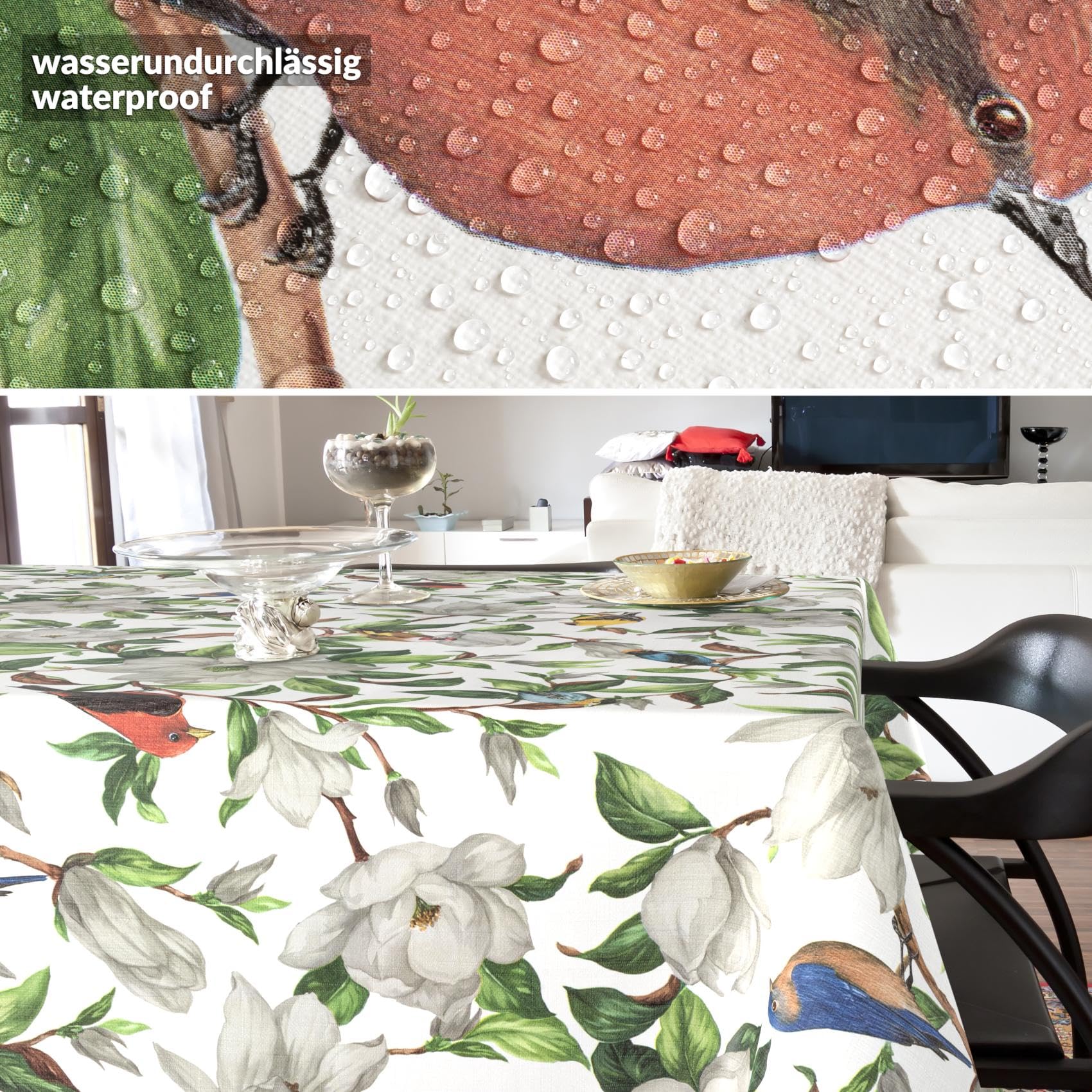 Tovaglia cerata, lavabile, facile da pulire, impermeabile, effetto loto, per giardino, calibro, 200 x 140 cm, con orlo (incastonata)
