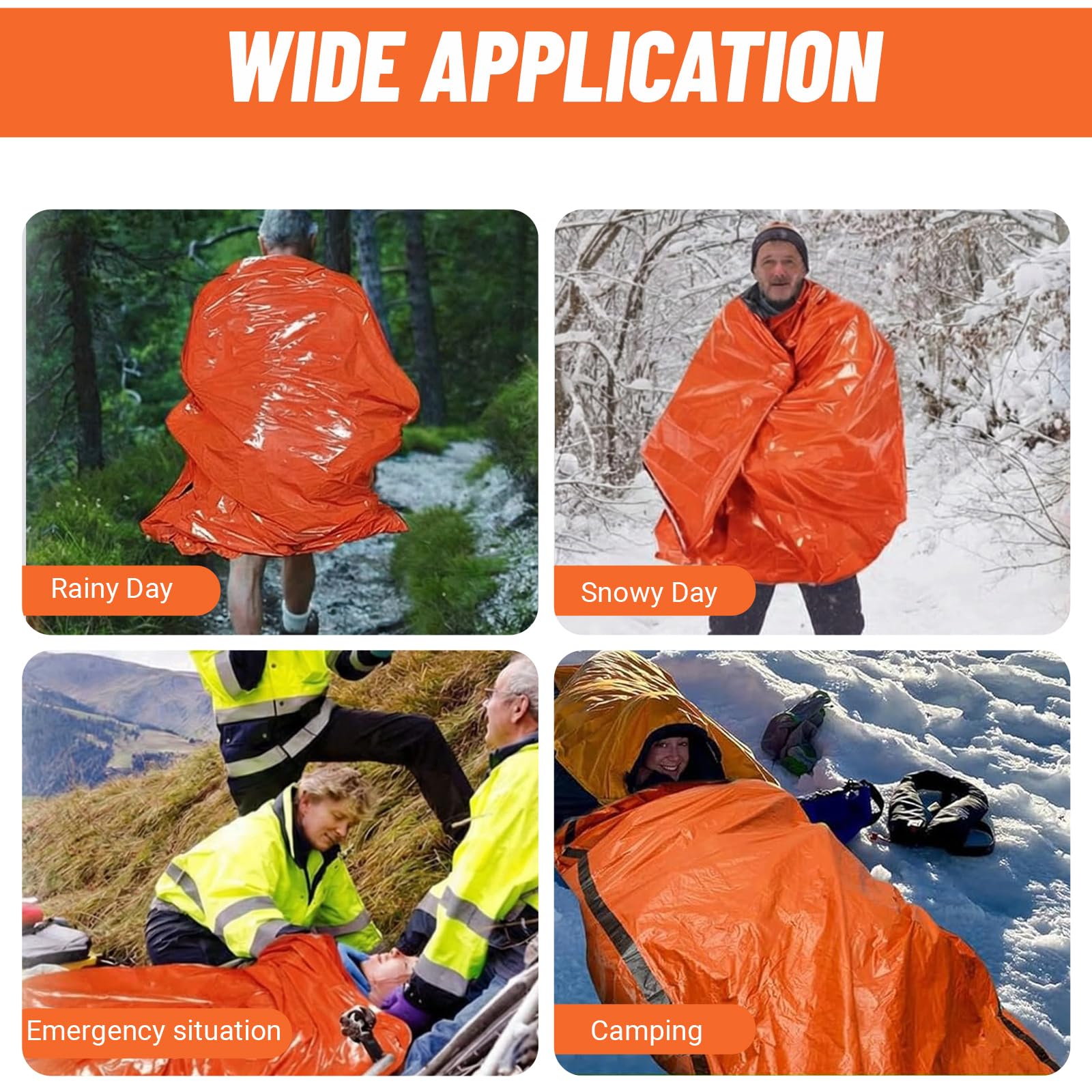 Sacco a Pelo di Emergenza, Telo Termico Sopravvivenza, Coperta Termica per Esterni, Coperta di Emergenza Impermeabile, Ultraleggero, Caldo e Resistente al Freddo (Arancione/3 pezzi)