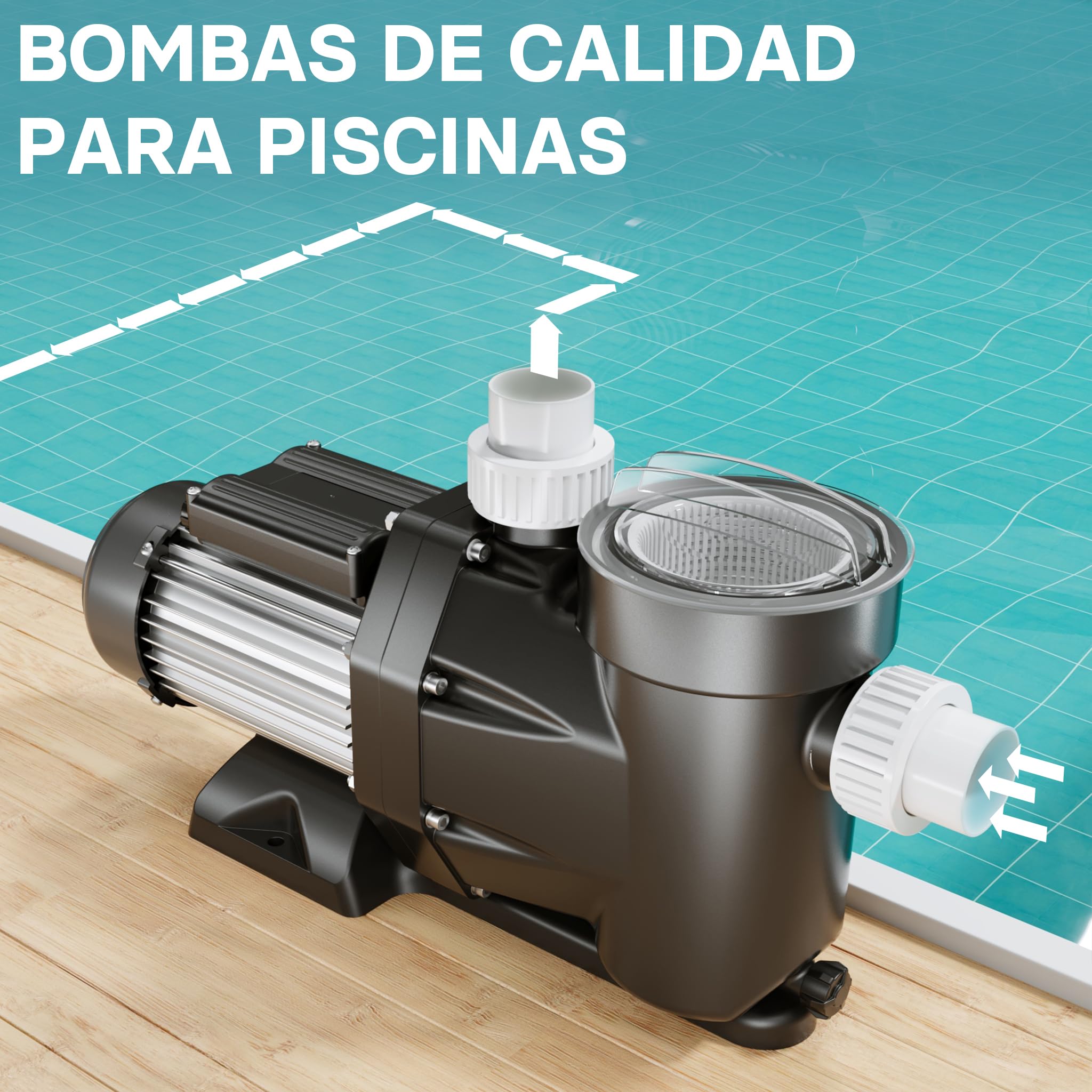 Wiltec Bomba para piscina 28800 l/h 1300 W altura de impulsión 17 m, altura de aspiración 4 m bomba de filtración para la circulación del agua piscina bañera hidromasaje jardín