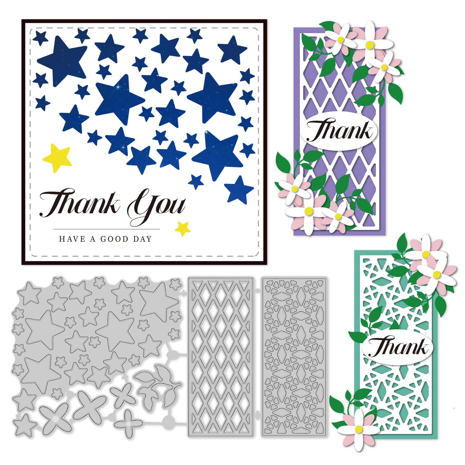 INFUNLY 9Pcs Hollow Star Dies Cuts for Card Making Grid Frame Cutting Die Rectangle Metal Dies 3.3x6.38 Inch Background Embossing Template for DIY Scrapbooking Album Decorative