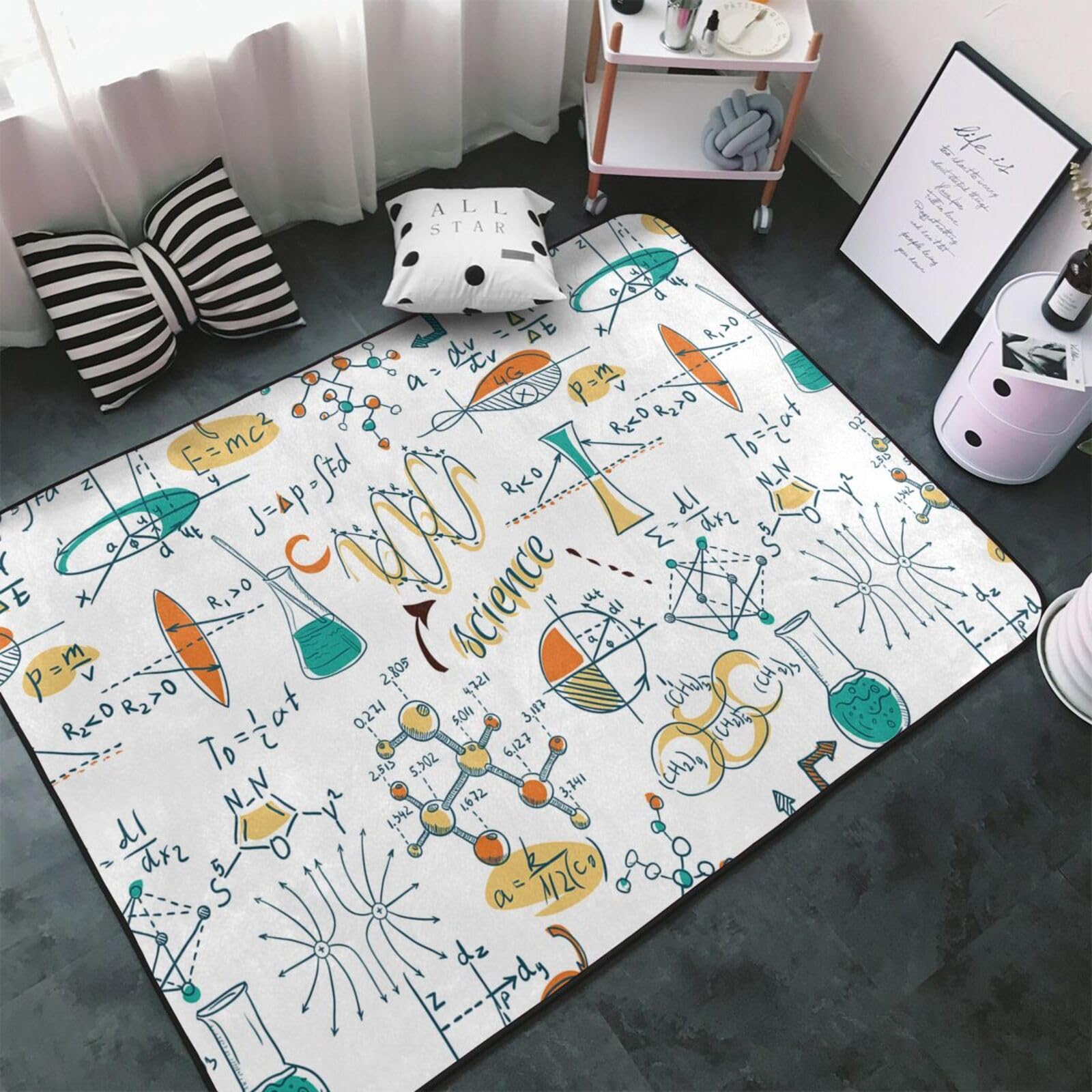 Laboratorio di scienze, didattica, biologia, chimica, Tappeto grande antiscivolo per soggiorno e camera da letto, 150 x 100 cm.