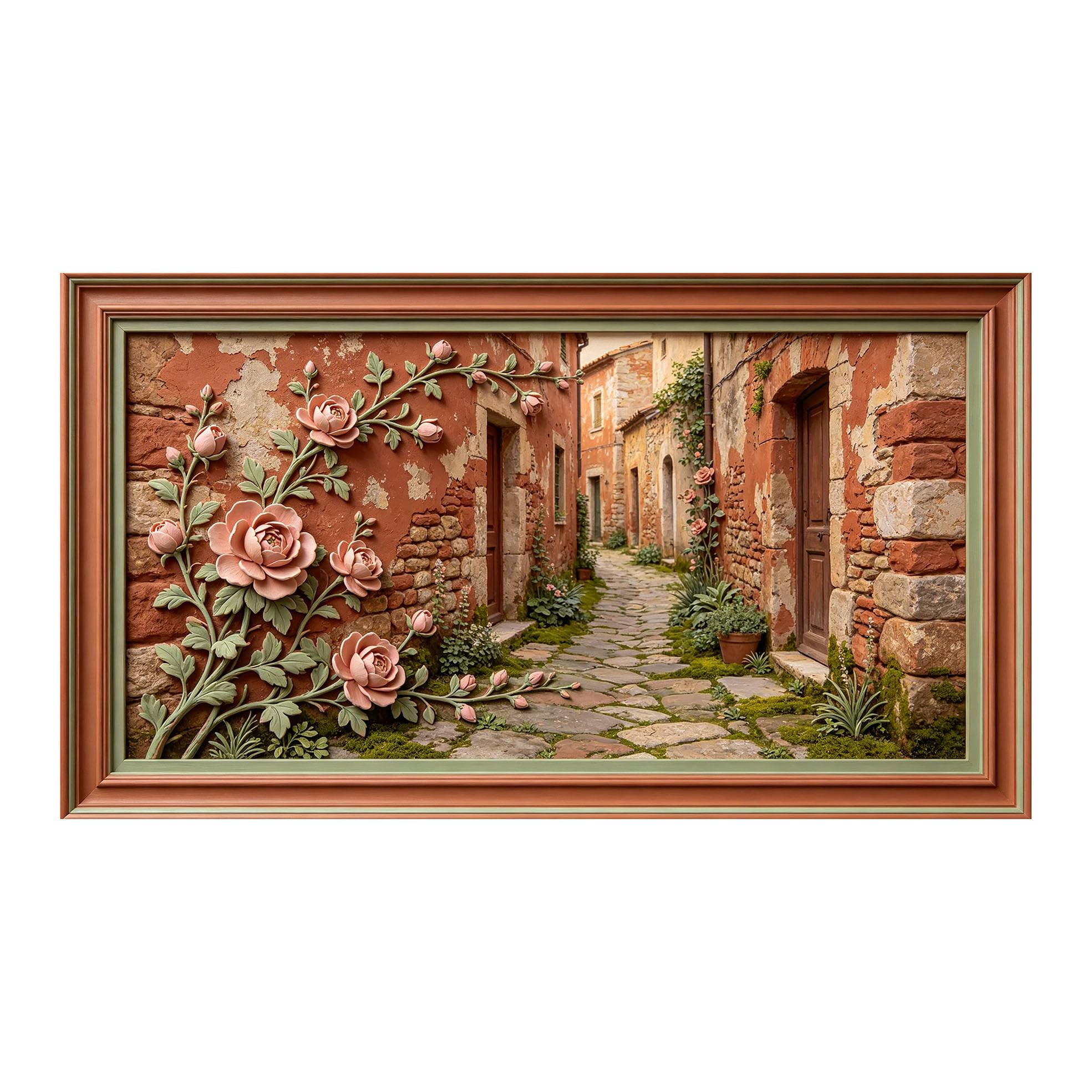 Murasolite 3D Framed Wall Art Provence Alley Floral Relief European Classic SelfAdhesive Fabric Mural Wall Decor， Peel and Stick No Damage to Wall， AntiFall Safe Design for Bedroom Living Room