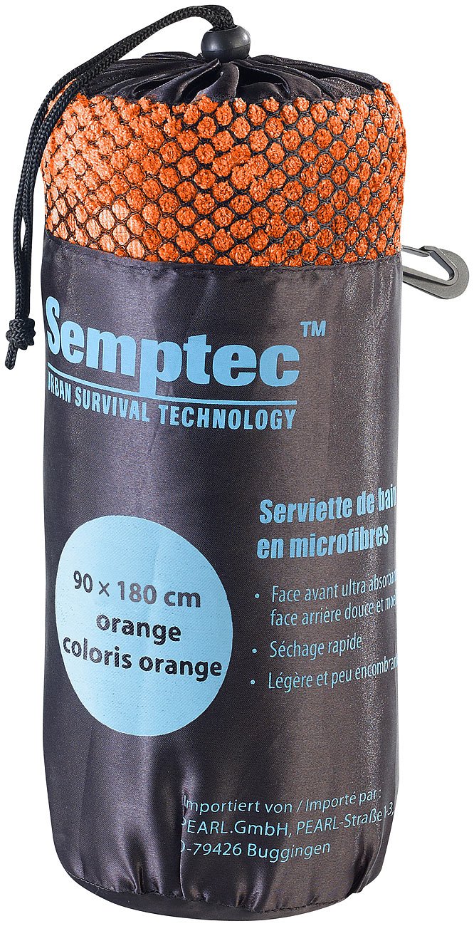 Semptec Urban Survival Technology Mikrofaser-Badetuch, 2 versch. Oberflächen, 180 x 90 cm orange (Schwimm)