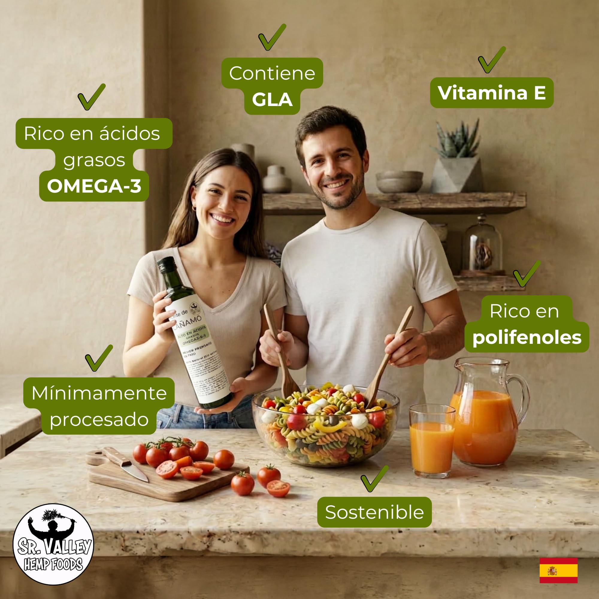 Sr Valley Aceite de Cañamo 100% Puro y Vegano | 750 ml prensado en frío | Para uso culinario y cosmético | Sin aditivos ni conservantes y con semillas no OGM