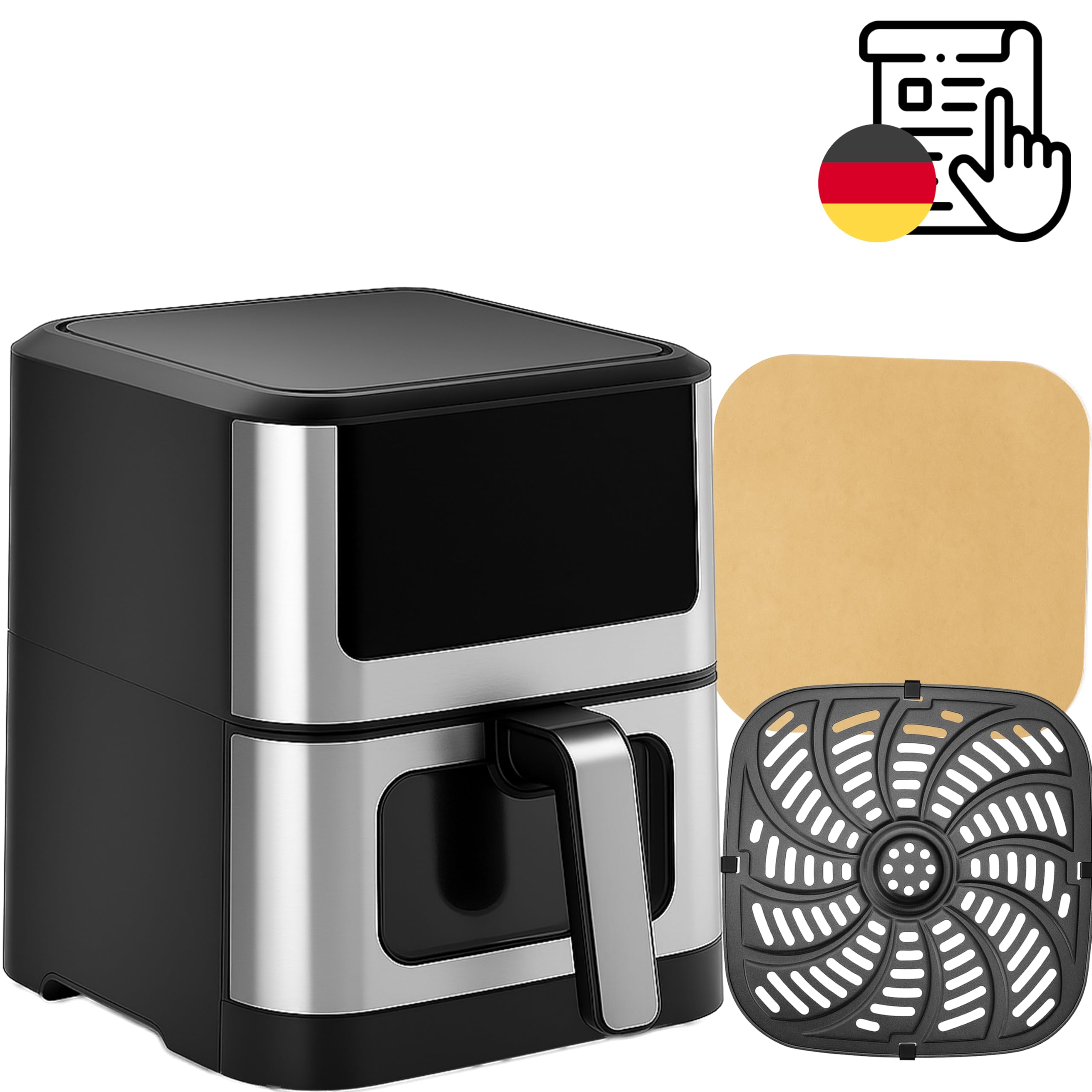 Retoo Heißluftfritteuse 8L XXL Airfryer 1800W, 14 Programme Bis Max 200 °C, Fritteuse Ohne Öl Mit Sichtfenster Und Touchscreen, Keramikbeschichtung Für Gleichmäßiges Garen, Gesundes Kochen Grillen