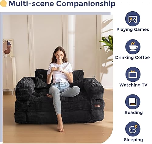 Miniatura 4 de MAXYOYO Sofá cama plegable, sofá cama convertible en forma de L con reposabrazos, sofá cama plegable con almohada, silla plegable portátil, cómodo