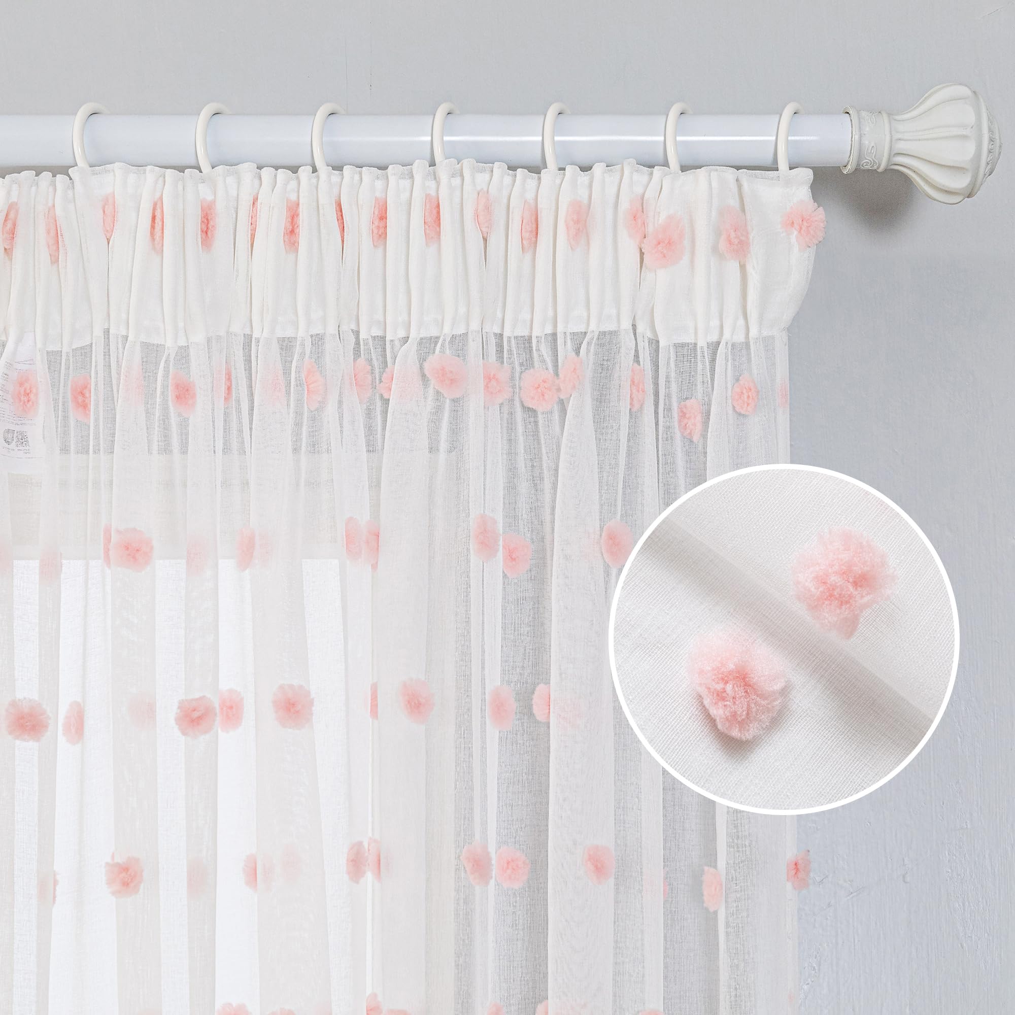 MYSKY HOME Gardinen mit Kräuselband Vorhang Kurz Voile Vorhänge Kinderzimmer Modern für Gardine Sticken Halbtransparent Schiebevorhang Wohnzimmer 2er Set, Rosa, H 160 x B 140 cm