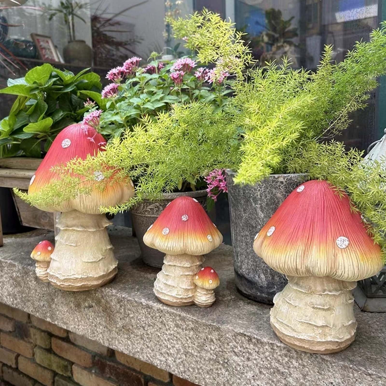 ORIGARDEN Accesorios De Jardín De Hadas Para Decoración De Hongos, Decoración De Jardín Al Aire Libre, 3 Piezas De Adorno De Hongos Para Decoración De Jardín, Estatuas De Hongos Favoritas De Gnomos