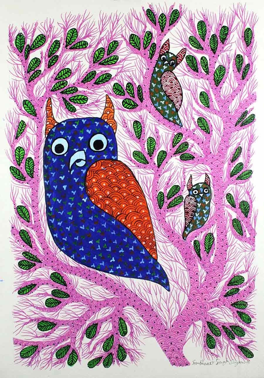 Amazon.co.jp: IMI AuthenticマルチカラーフクロウGond Wall Hanging