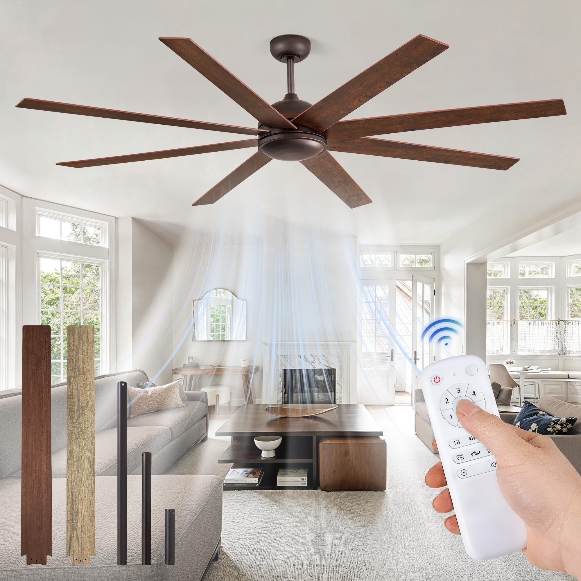 Amazon.com: 72 Inch large Ceiling Fan without Light, Brown