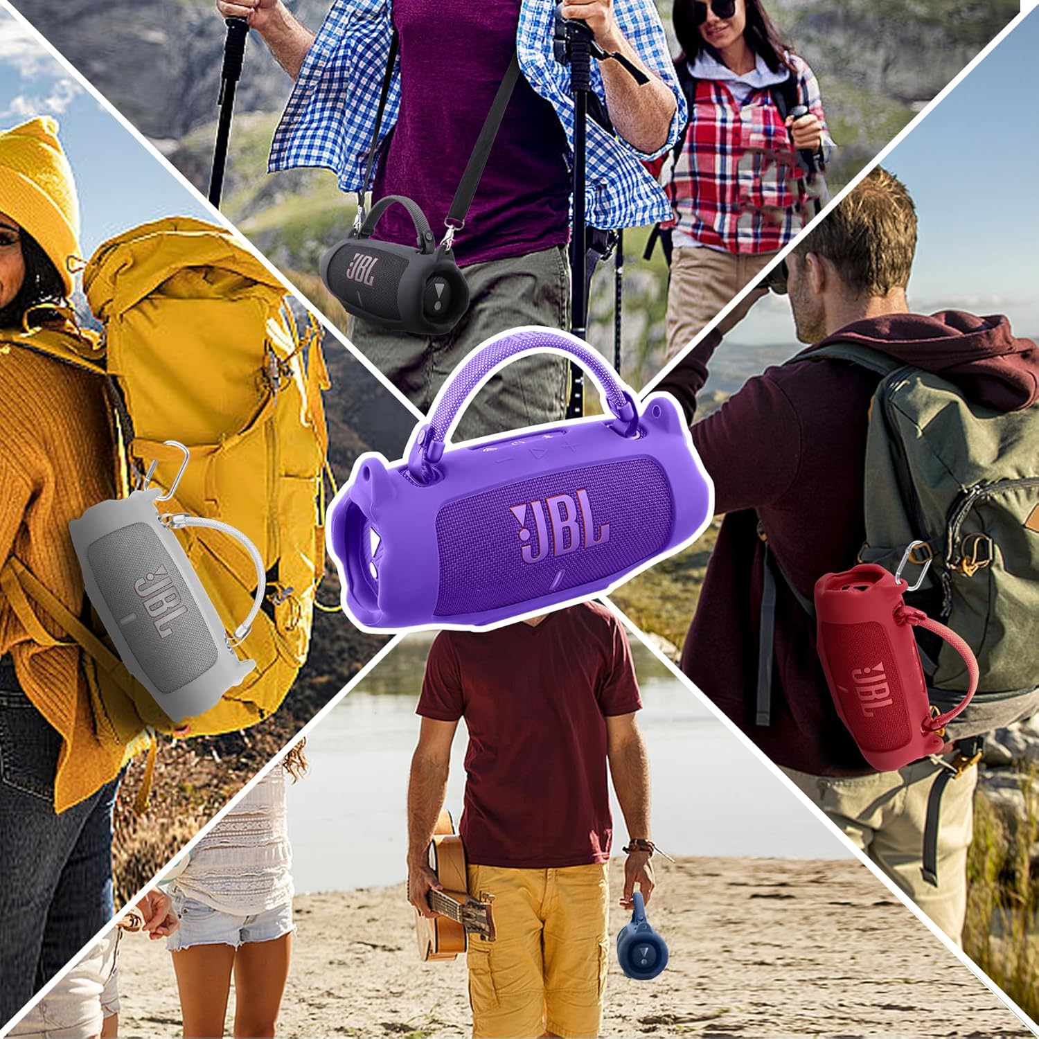 khanka for JBL Charge 6 Waterproof Portable Bluetooth Speaker Silicone Case,Soft Protective Sleeve Cover with Shoulder Strap for JBL Charge 6 Speaker (Purple) - Image 4