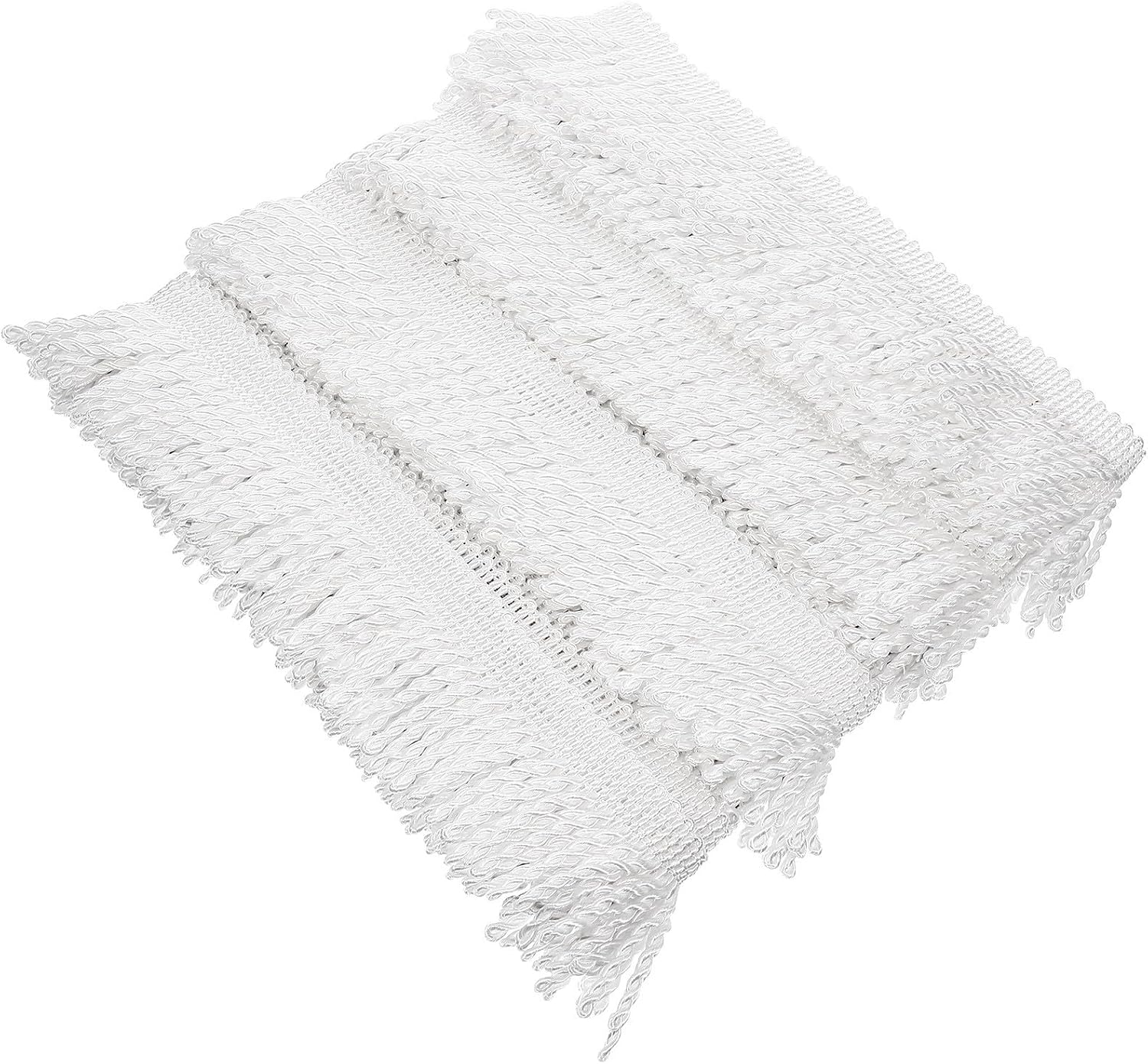 Gadpiparty DIY White Tassel Fringe Trim for Curtain and Sofa Decoration, Double-Sided Pu Leather Sewing Tassel Border for Home Craft Embellishment