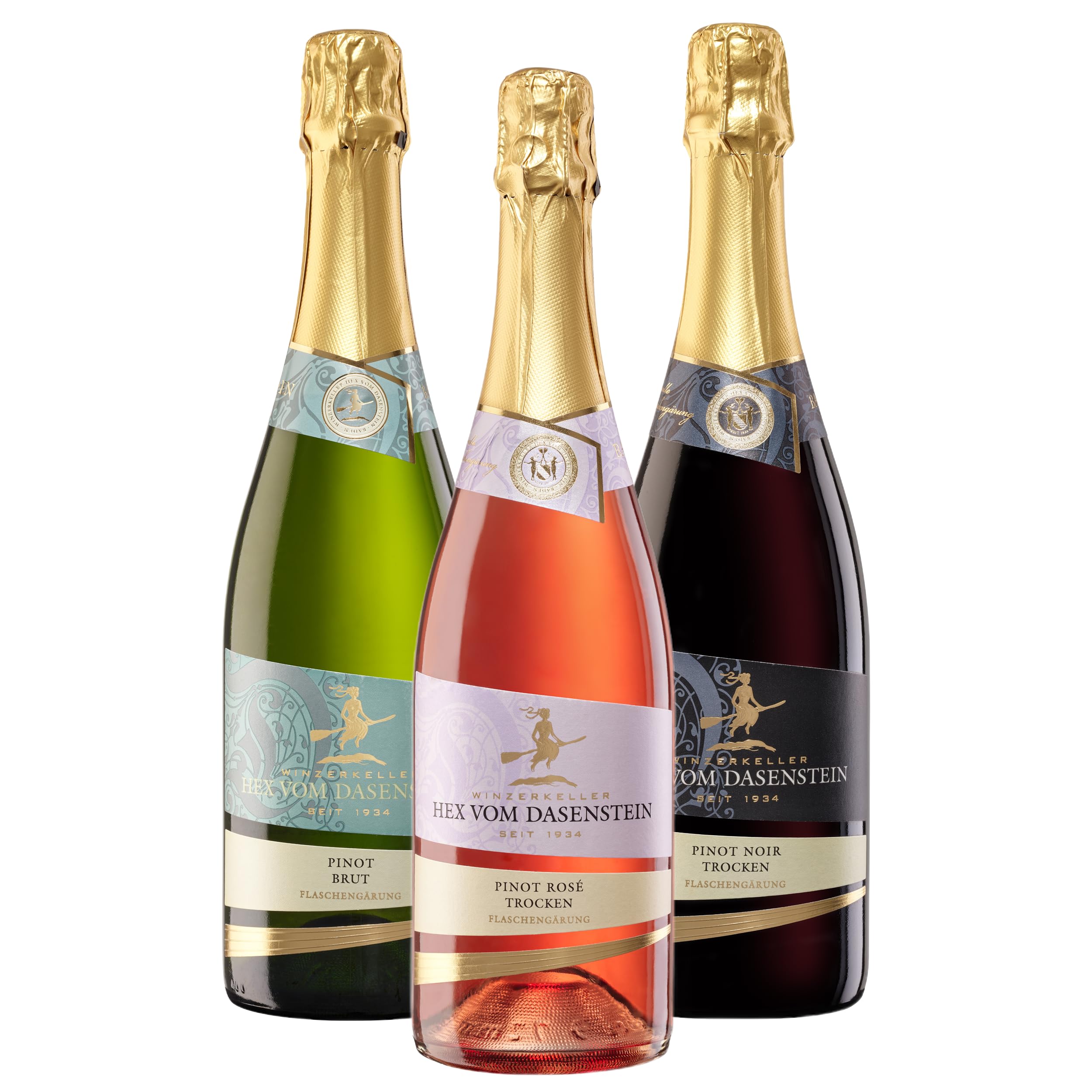 Hex vom Dasenstein Pinot Sekt Probierpaket 3 x 0,75l - Klassische Flaschengärung Winzersekt aus Baden