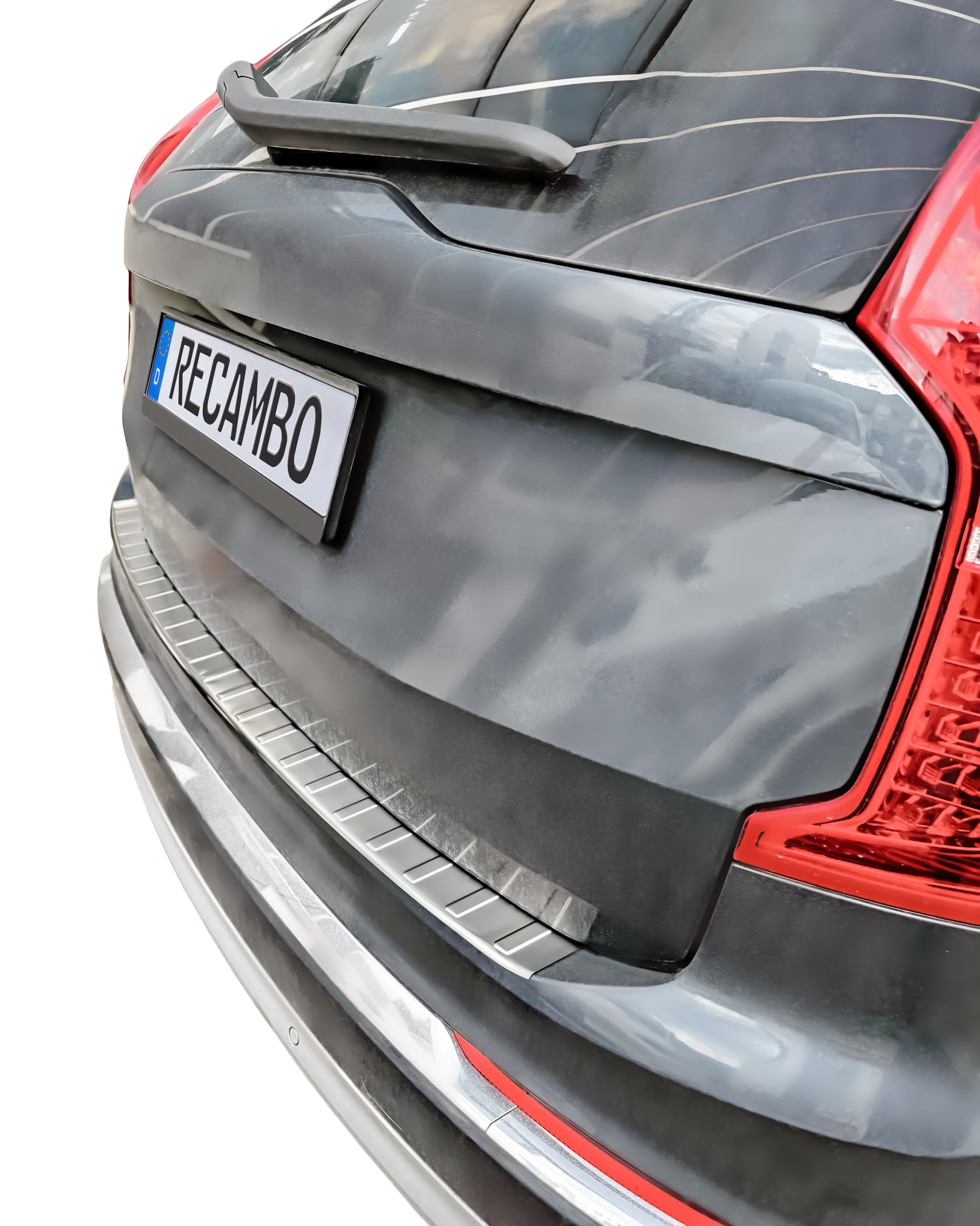 RECAMBO Ladekantenschutz Edelstahl kompatibel für Volvo XC90 II | BJ ab 2015 - matt gebürstet mit Textur - Styling und Schutz für die Stoßstange