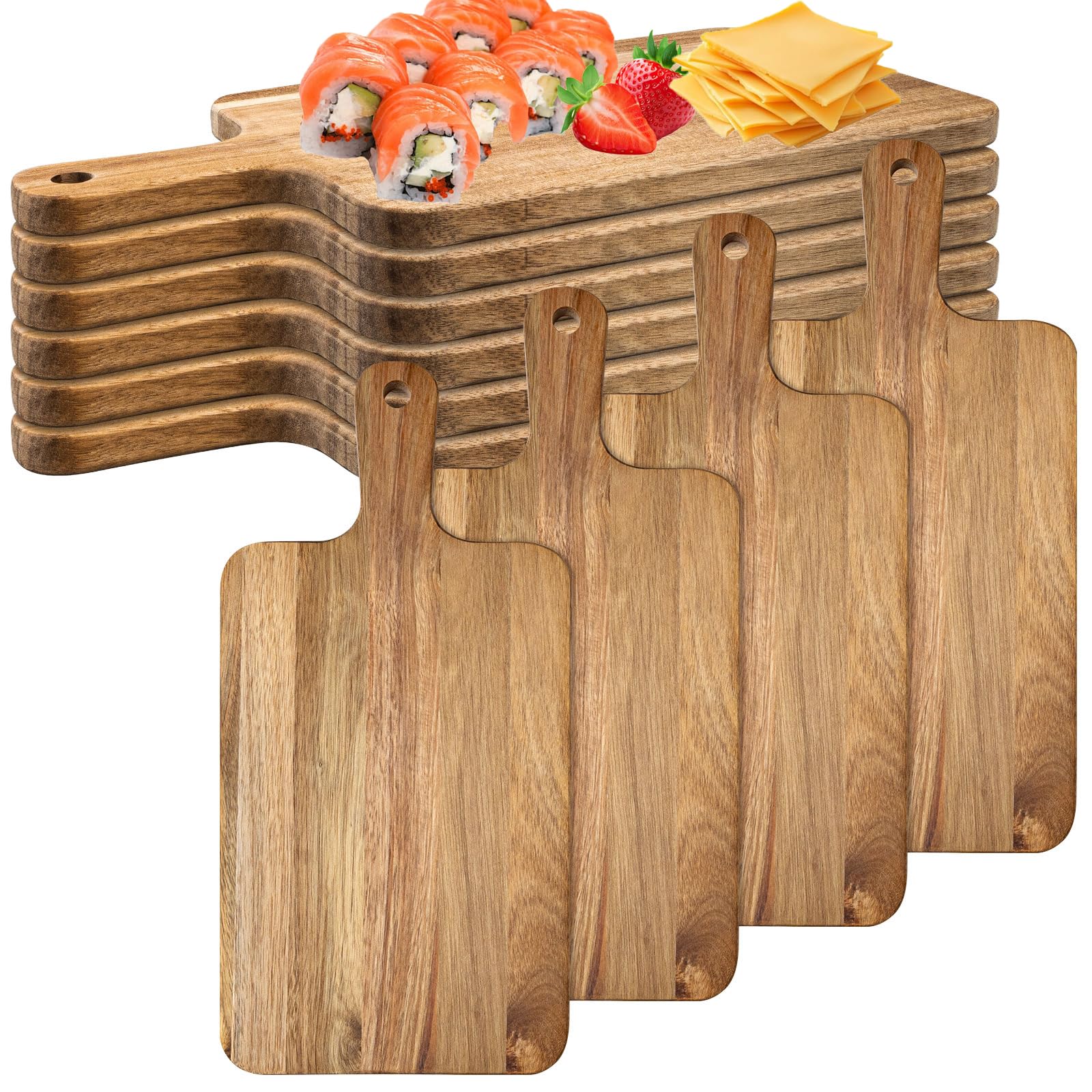 10er Set Schneidebretter Holz mit Griff - 40x20cm Akazienholz Schneidebrett groß - Multifunktionales Servierbrett Holz für Küche, Käse, Brot, Tapas & Charcuterie - Küchenbrett Holz als Geschenk