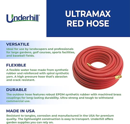 Miniatura 9 de Underhill UltraMax - Manguera de agua comercial para jardín de 25 pies, goma, flexible, antitorceduras, 200 psi WP, 800 psi BP, H10-025R, 1 pulgada