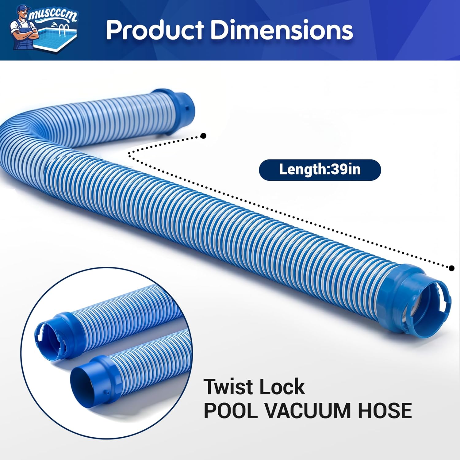 Pool Vacuum Hose, 6 Pack Twist Lock Pool Cleaner Hose Replacement for MX6 MX8, 39-Inch Swimming Pool Vacuum Hoses, Easy Connect (6 Pack)