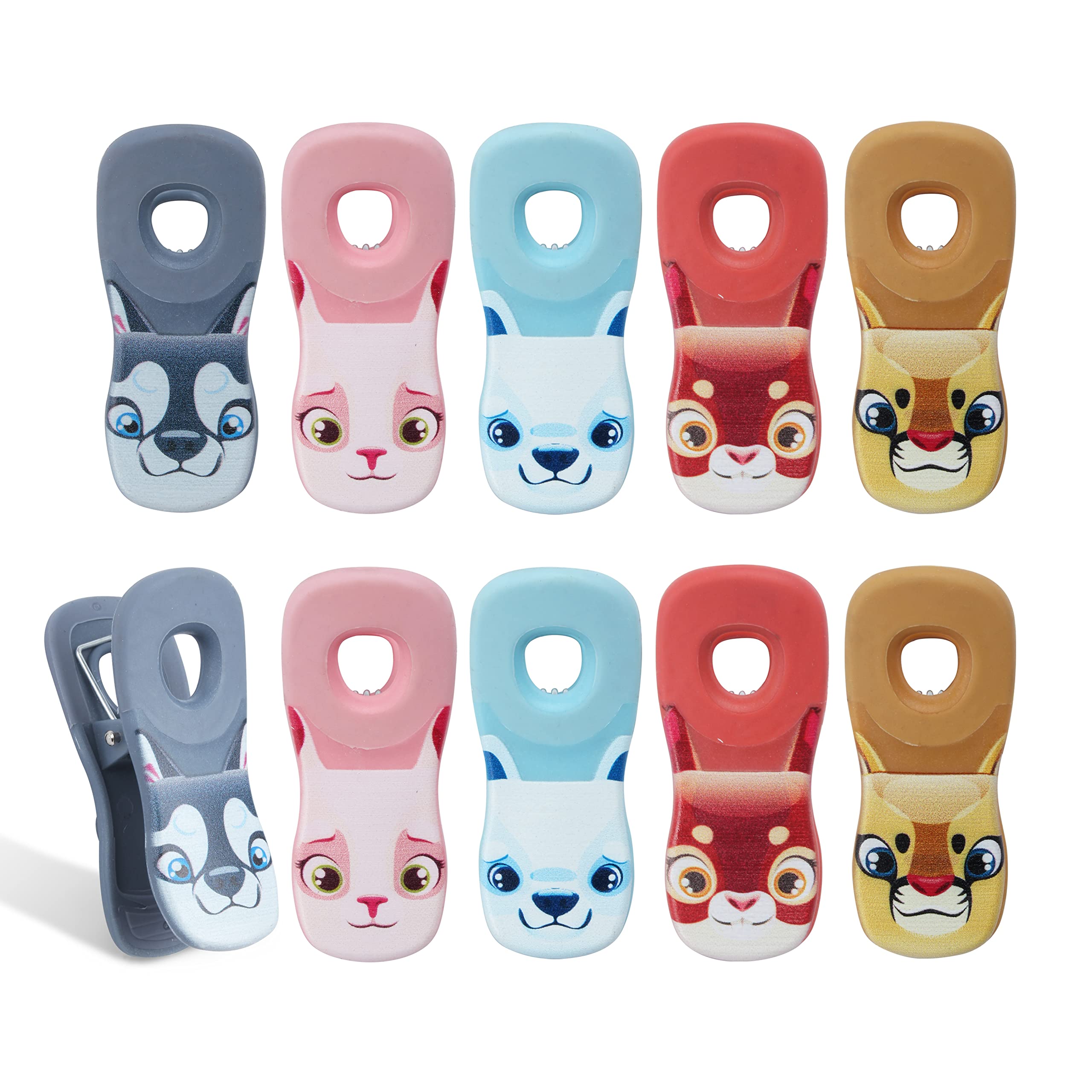 COOK WITH COLOR Cute Magnetic Bag Clips - Kitchen and Food Bag Clips for Airtight Seal for Food Storage, Farm Animal Pals