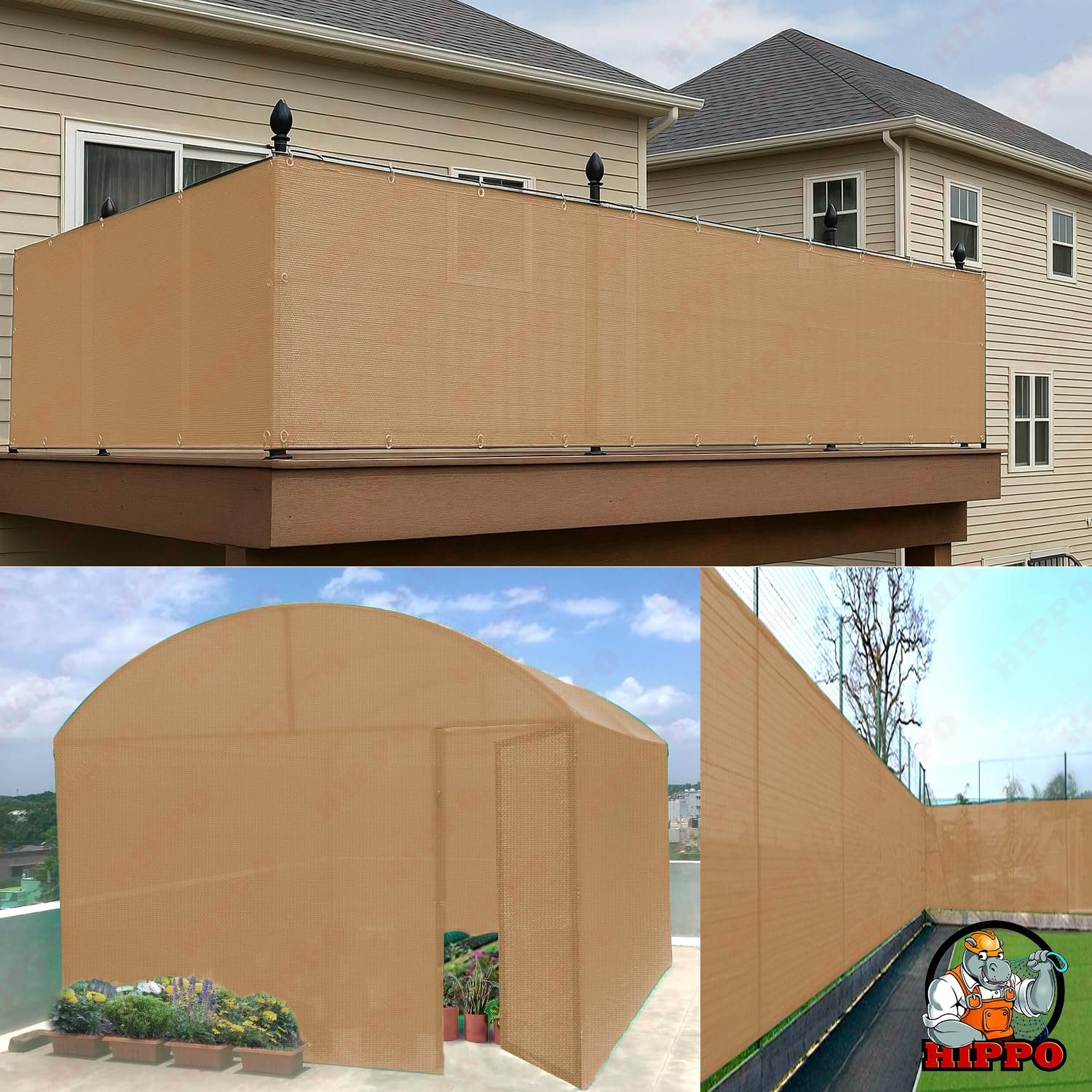 HIPPO Shade Net HDPE Fabric - Provides 85% Sun Blockage & UV Protection - Ideal for Garden, Farming, Agricultural Lands Pack of 1 pc (Beige, 3MTX15MT) 4