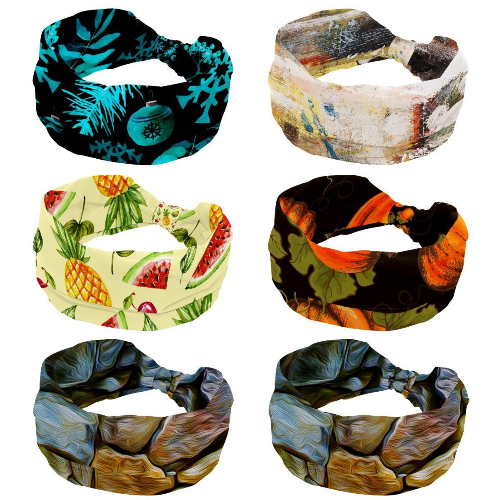 Lot de 6 bandeaux larges pour femme - Motif arbre de Noël - Antidérapant - Pour yoga, sueur, sport, entraînement